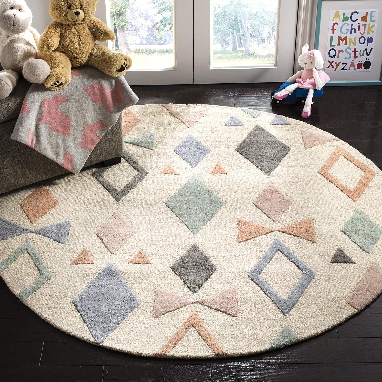 image:imageSAFAVIEH Kids Collection Accent Rug 4 x 6 Ivory amp Multi Handmade Geometric Wool Ideal for High Traffic Areas in Entryway Living Room Bedroom SFK901AIvoryMulti