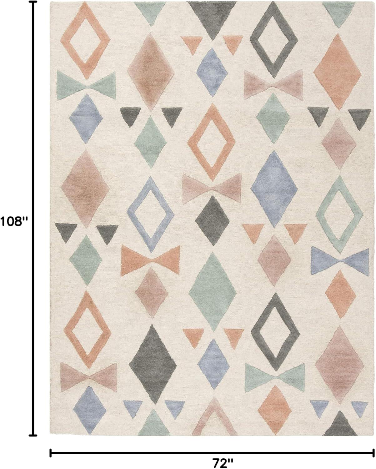 image:imageSAFAVIEH Kids Collection Accent Rug 4 x 6 Ivory amp Multi Handmade Geometric Wool Ideal for High Traffic Areas in Entryway Living Room Bedroom SFK901AIvoryMulti