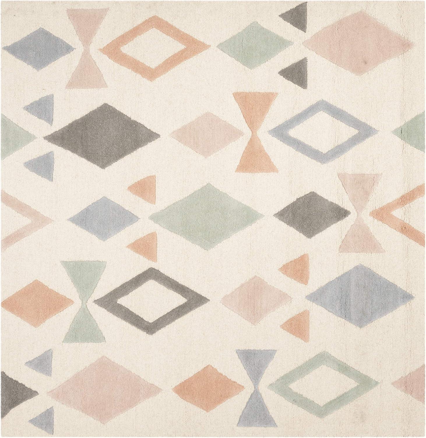 image:imageSAFAVIEH Kids Collection Accent Rug 4 x 6 Ivory amp Multi Handmade Geometric Wool Ideal for High Traffic Areas in Entryway Living Room Bedroom SFK901AIvoryMulti