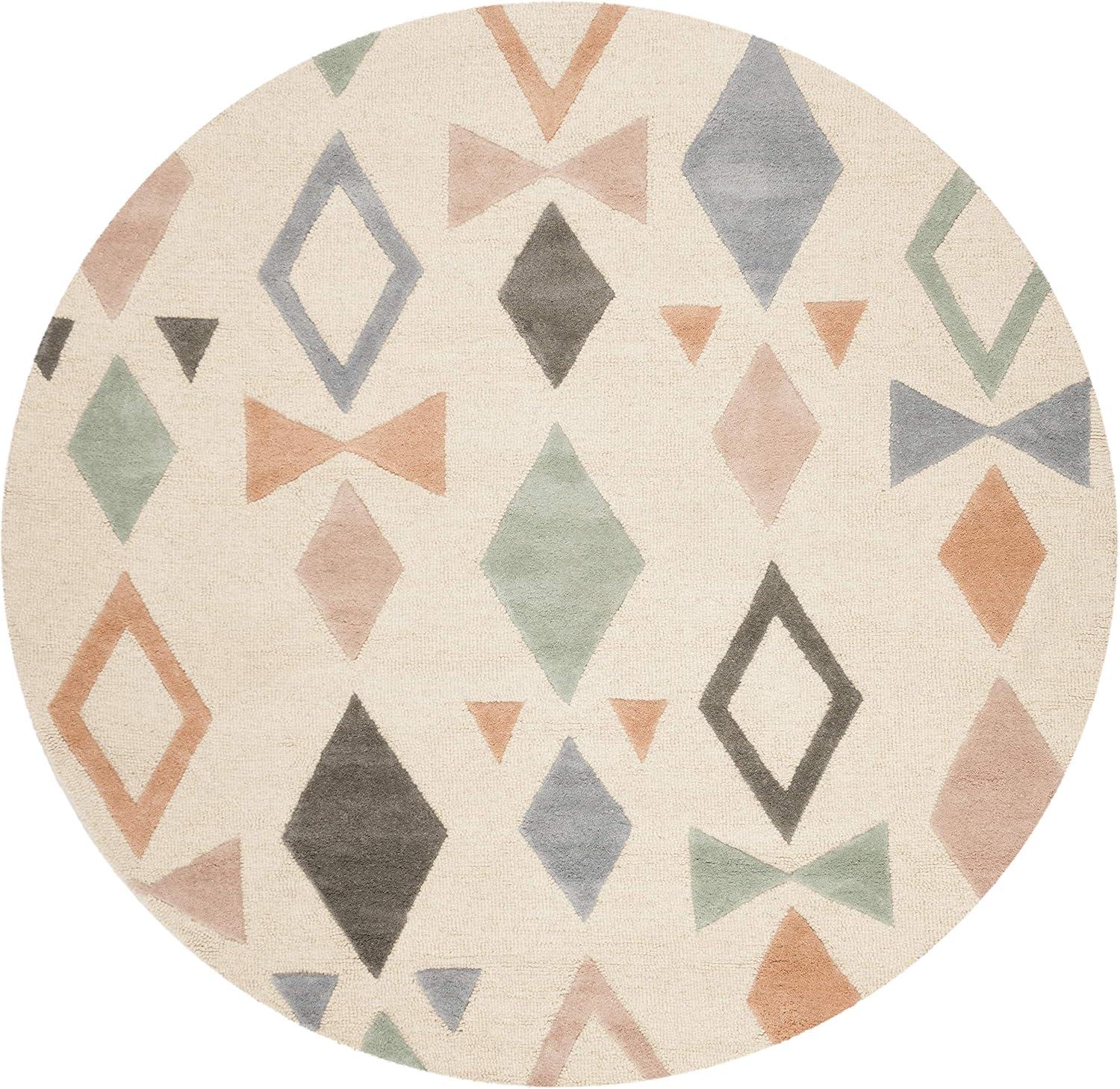 image:imageSAFAVIEH Kids Collection Accent Rug 4 x 6 Ivory amp Multi Handmade Geometric Wool Ideal for High Traffic Areas in Entryway Living Room Bedroom SFK901AIvoryMulti