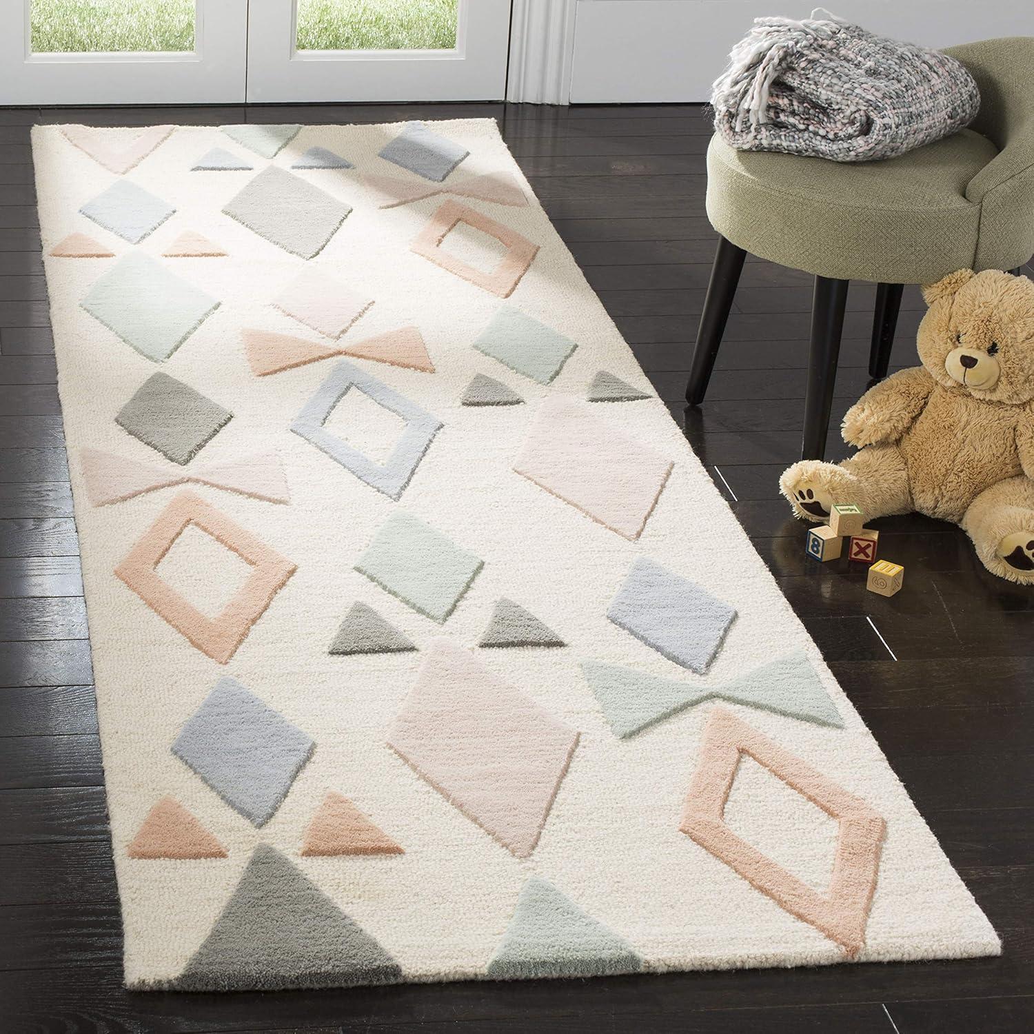 image:imageSAFAVIEH Kids Collection Accent Rug 4 x 6 Ivory amp Multi Handmade Geometric Wool Ideal for High Traffic Areas in Entryway Living Room Bedroom SFK901AIvoryMulti
