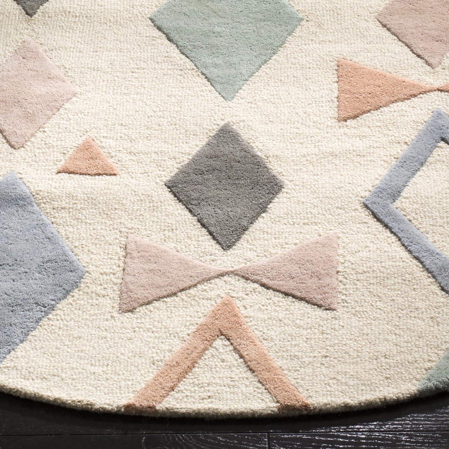 image:imageSAFAVIEH Kids Collection Accent Rug 4 x 6 Ivory amp Multi Handmade Geometric Wool Ideal for High Traffic Areas in Entryway Living Room Bedroom SFK901AIvoryMulti