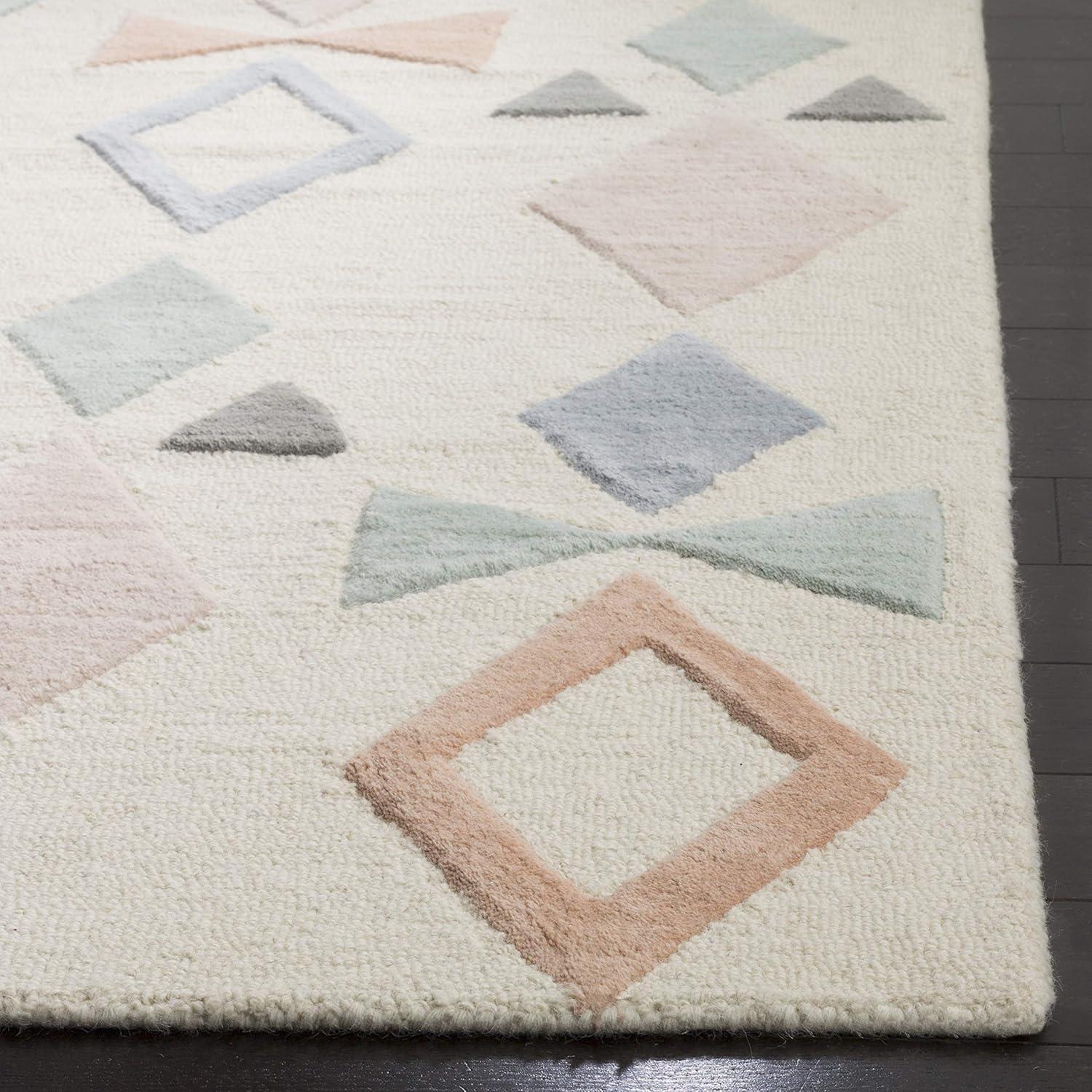 image:imageSAFAVIEH Kids Collection Accent Rug 4 x 6 Ivory amp Multi Handmade Geometric Wool Ideal for High Traffic Areas in Entryway Living Room Bedroom SFK901AIvoryMulti