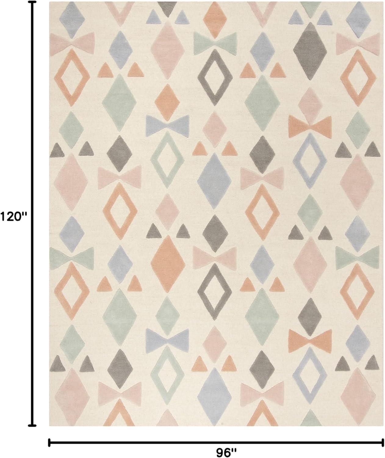 image:imageSAFAVIEH Kids Collection Accent Rug 4 x 6 Ivory amp Multi Handmade Geometric Wool Ideal for High Traffic Areas in Entryway Living Room Bedroom SFK901AIvoryMulti