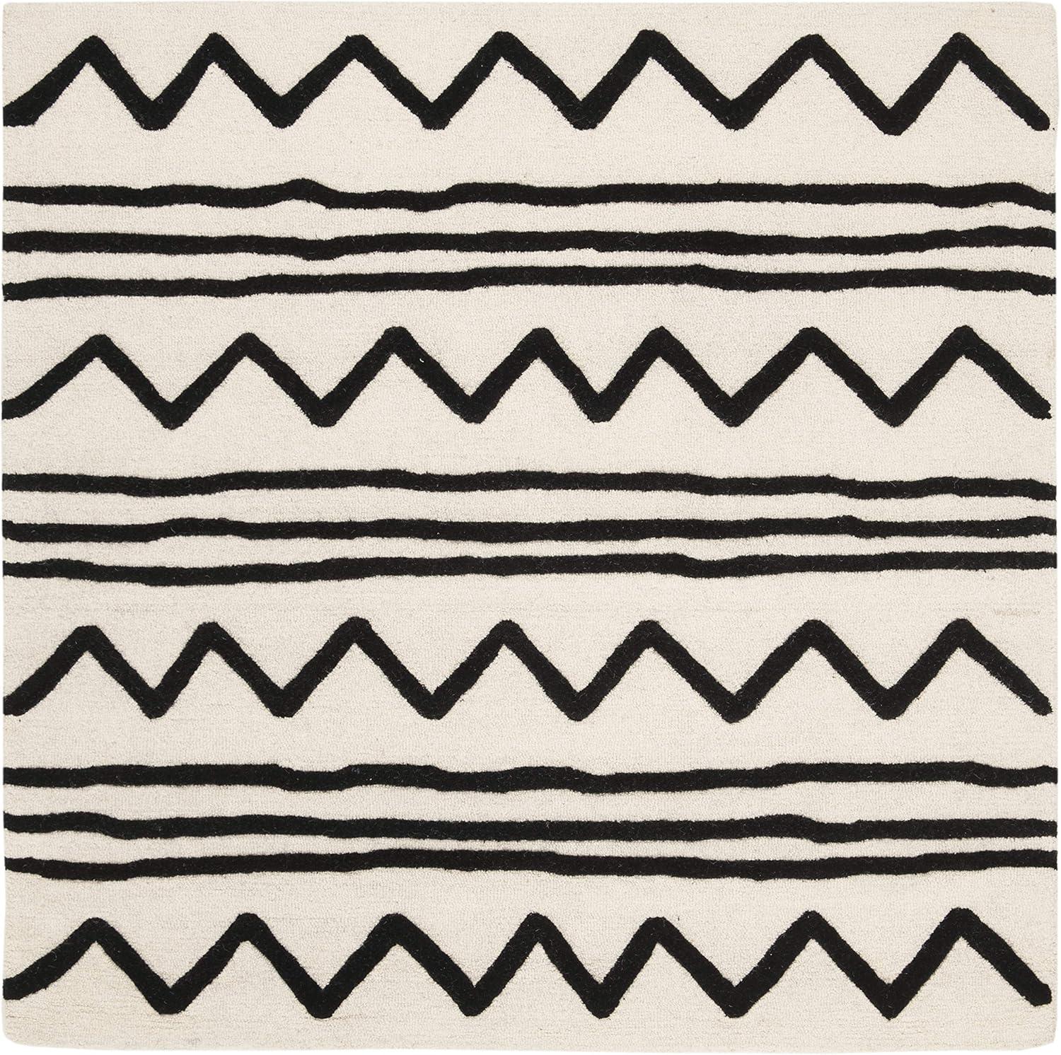 image:imageSAFAVIEH Kids Collection Area Rug 5 x 7 Navy amp Ivory Handmade Moroccan Wool Ideal for High Traffic Areas in Living Room Bedroom SFK907NIvoryBlack