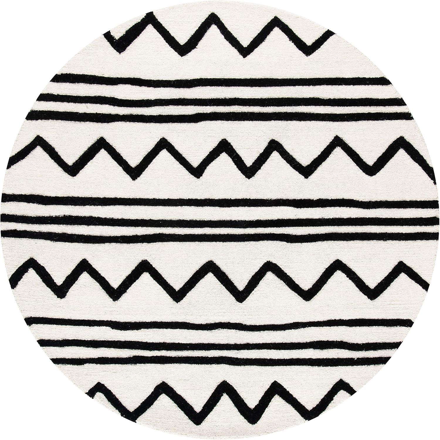 image:imageSAFAVIEH Kids Collection Area Rug 5 x 7 Navy amp Ivory Handmade Moroccan Wool Ideal for High Traffic Areas in Living Room Bedroom SFK907NIvoryBlack
