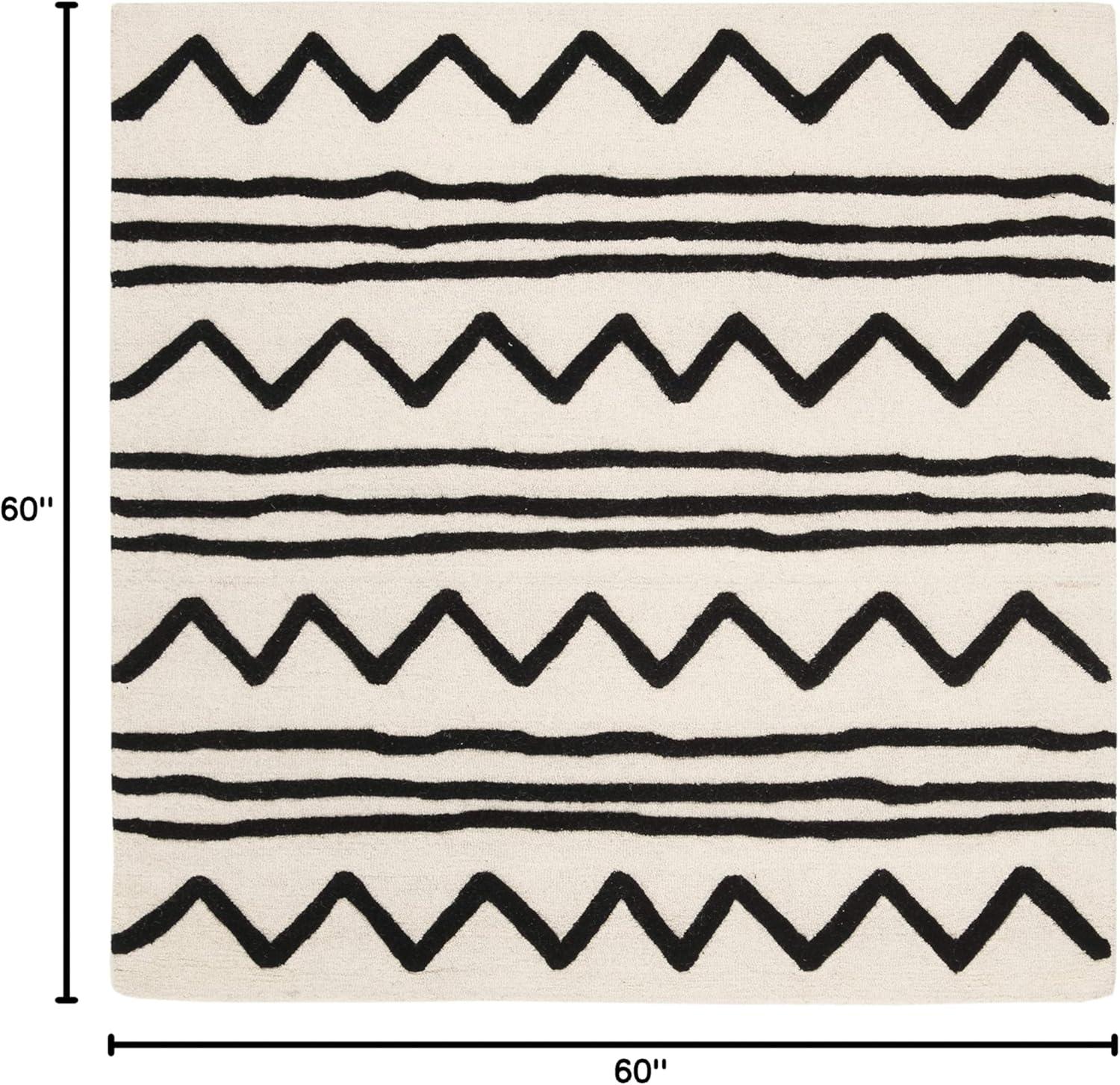 image:imageSAFAVIEH Kids Collection Area Rug 5 x 7 Navy amp Ivory Handmade Moroccan Wool Ideal for High Traffic Areas in Living Room Bedroom SFK907NIvoryBlack