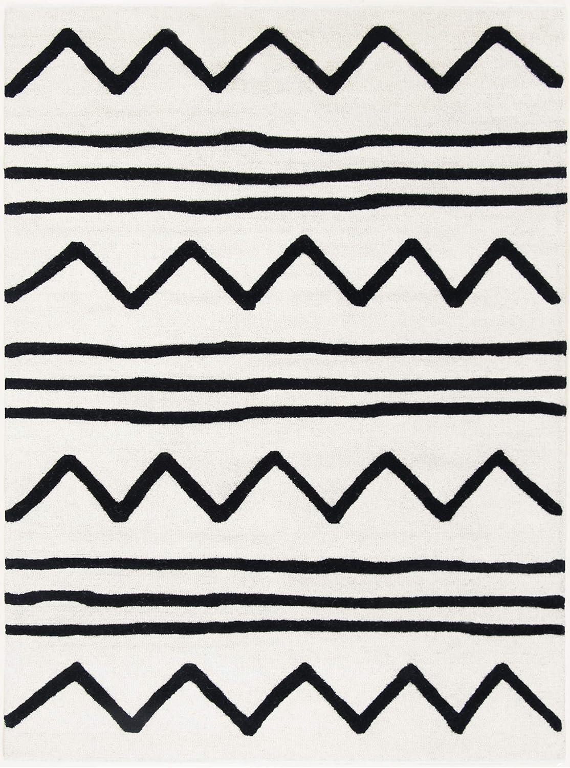 image:imageSAFAVIEH Kids Collection Area Rug 5 x 7 Navy amp Ivory Handmade Moroccan Wool Ideal for High Traffic Areas in Living Room Bedroom SFK907NIvoryBlack