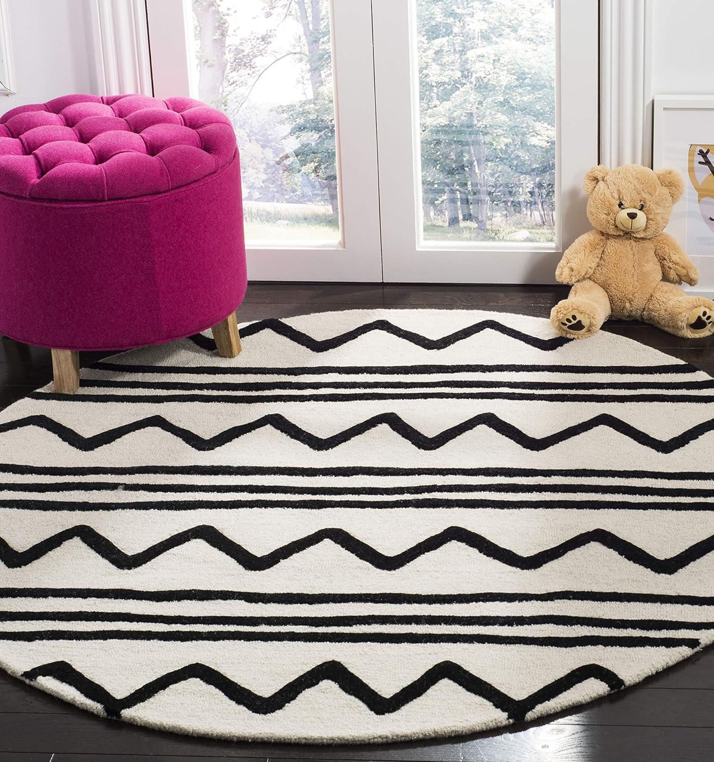 image:imageSAFAVIEH Kids Collection Area Rug 5 x 7 Navy amp Ivory Handmade Moroccan Wool Ideal for High Traffic Areas in Living Room Bedroom SFK907NIvoryBlack