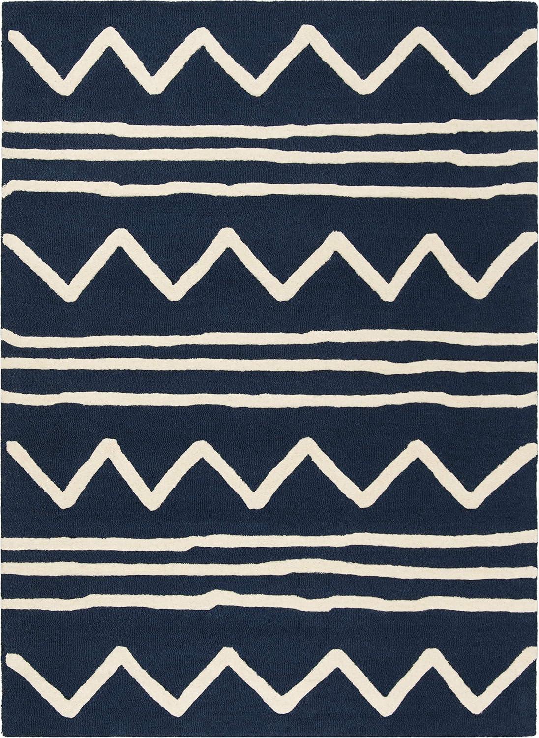 image:imageSAFAVIEH Kids Collection Area Rug 5 x 7 Navy amp Ivory Handmade Moroccan Wool Ideal for High Traffic Areas in Living Room Bedroom SFK907NNavyIvory