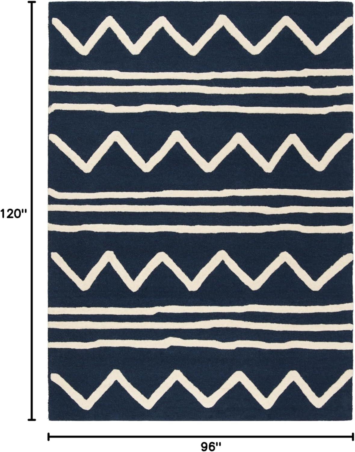 image:imageSAFAVIEH Kids Collection Area Rug 5 x 7 Navy amp Ivory Handmade Moroccan Wool Ideal for High Traffic Areas in Living Room Bedroom SFK907NNavyIvory