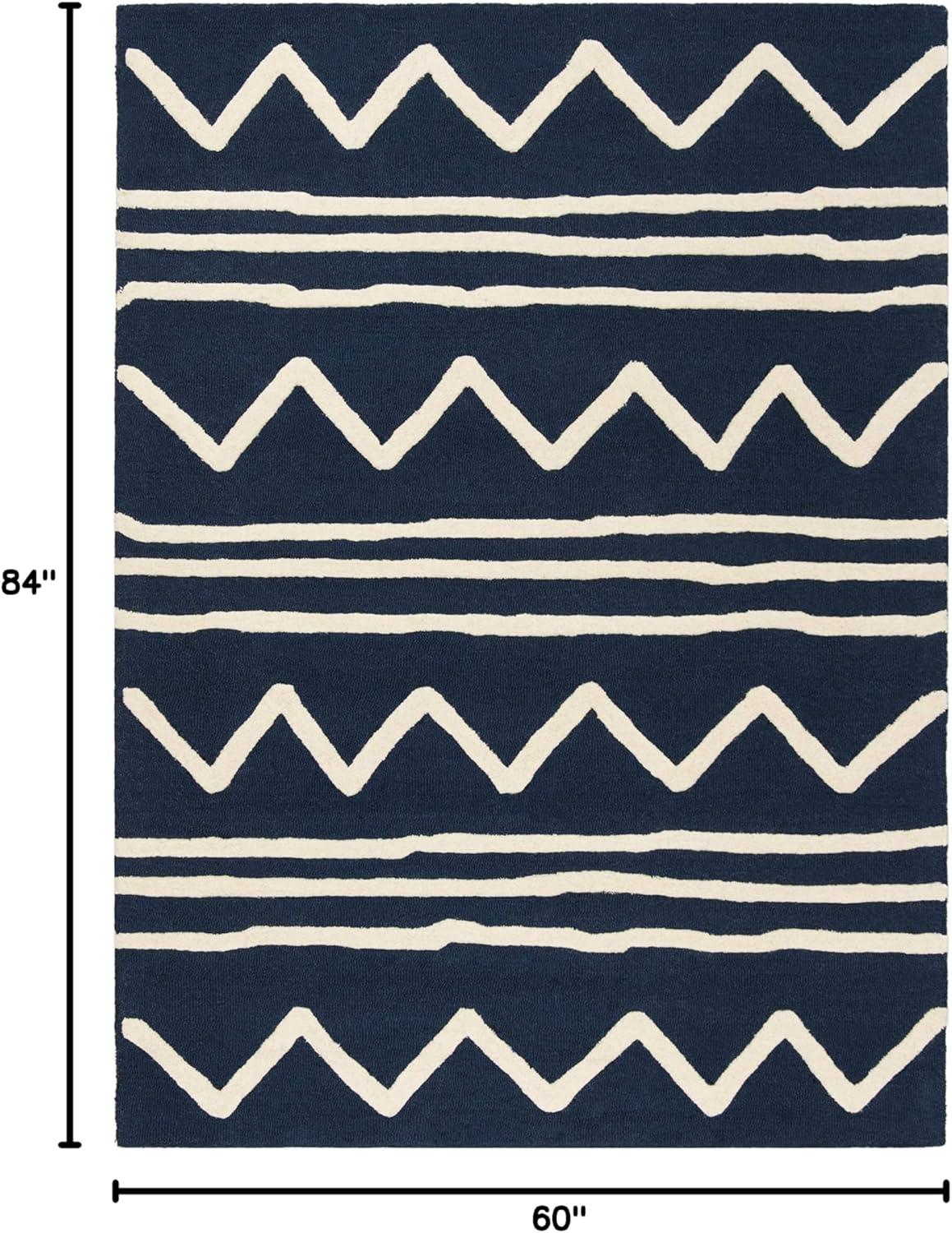 image:imageSAFAVIEH Kids Collection Area Rug 5 x 7 Navy amp Ivory Handmade Moroccan Wool Ideal for High Traffic Areas in Living Room Bedroom SFK907NNavyIvory
