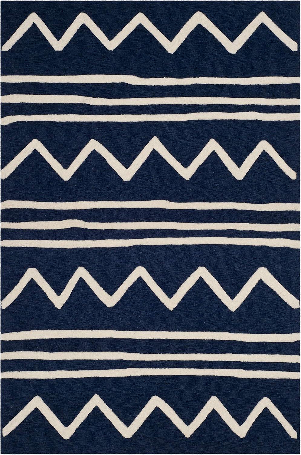 image:imageSAFAVIEH Kids Collection Area Rug 5 x 7 Navy amp Ivory Handmade Moroccan Wool Ideal for High Traffic Areas in Living Room Bedroom SFK907NNavyIvory