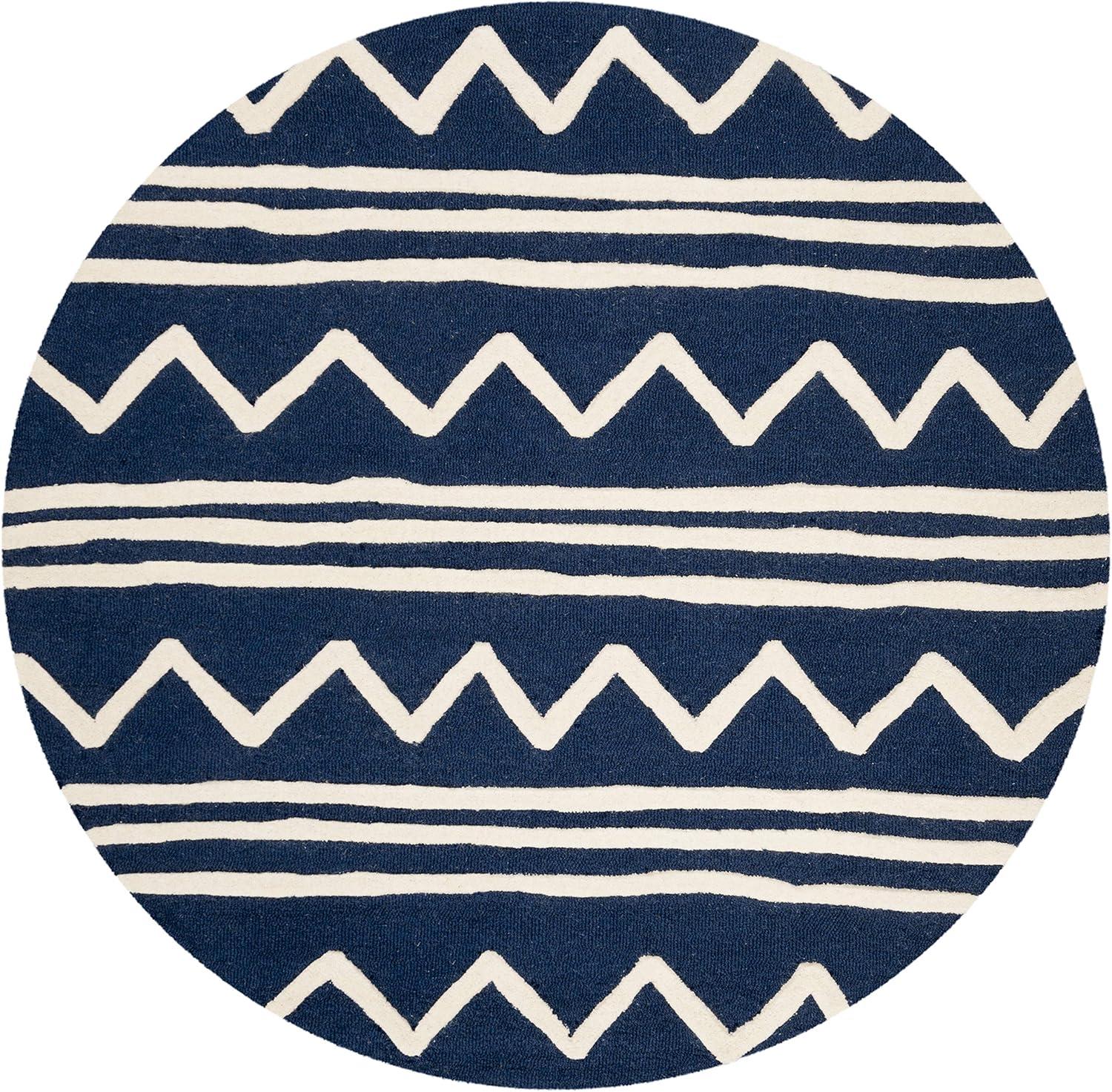 image:imageSAFAVIEH Kids Collection Area Rug 5 x 7 Navy amp Ivory Handmade Moroccan Wool Ideal for High Traffic Areas in Living Room Bedroom SFK907NNavyIvory