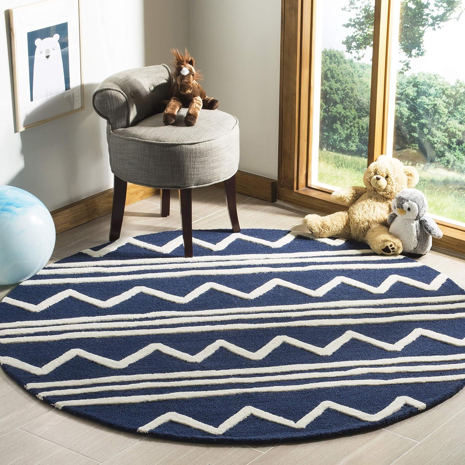 image:imageSAFAVIEH Kids Collection Area Rug 5 x 7 Navy amp Ivory Handmade Moroccan Wool Ideal for High Traffic Areas in Living Room Bedroom SFK907NNavyIvory