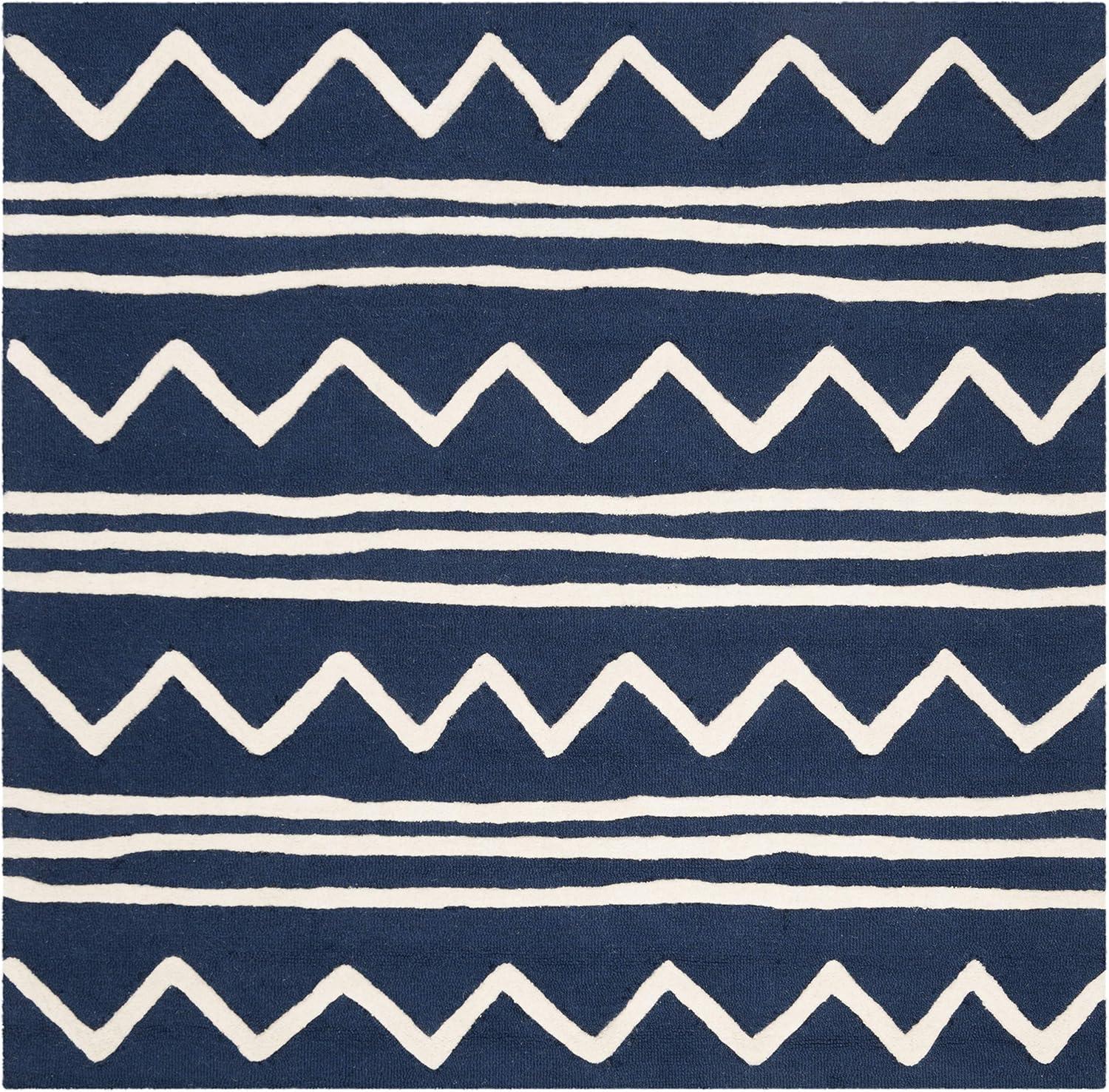 image:imageSAFAVIEH Kids Collection Area Rug 5 x 7 Navy amp Ivory Handmade Moroccan Wool Ideal for High Traffic Areas in Living Room Bedroom SFK907NNavyIvory