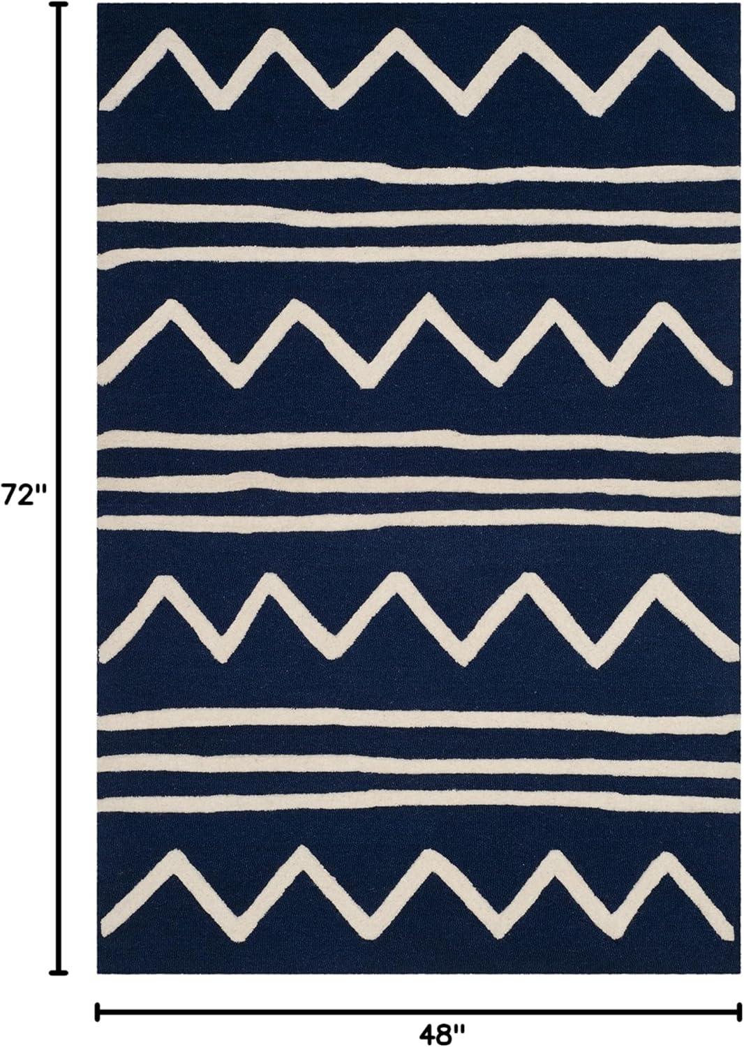 image:imageSAFAVIEH Kids Collection Area Rug 5 x 7 Navy amp Ivory Handmade Moroccan Wool Ideal for High Traffic Areas in Living Room Bedroom SFK907NNavyIvory