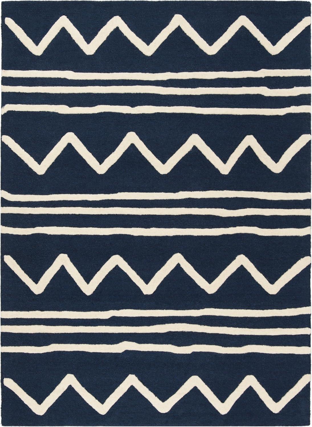 image:imageSAFAVIEH Kids Collection Area Rug 5 x 7 Navy amp Ivory Handmade Moroccan Wool Ideal for High Traffic Areas in Living Room Bedroom SFK907NNavyIvory