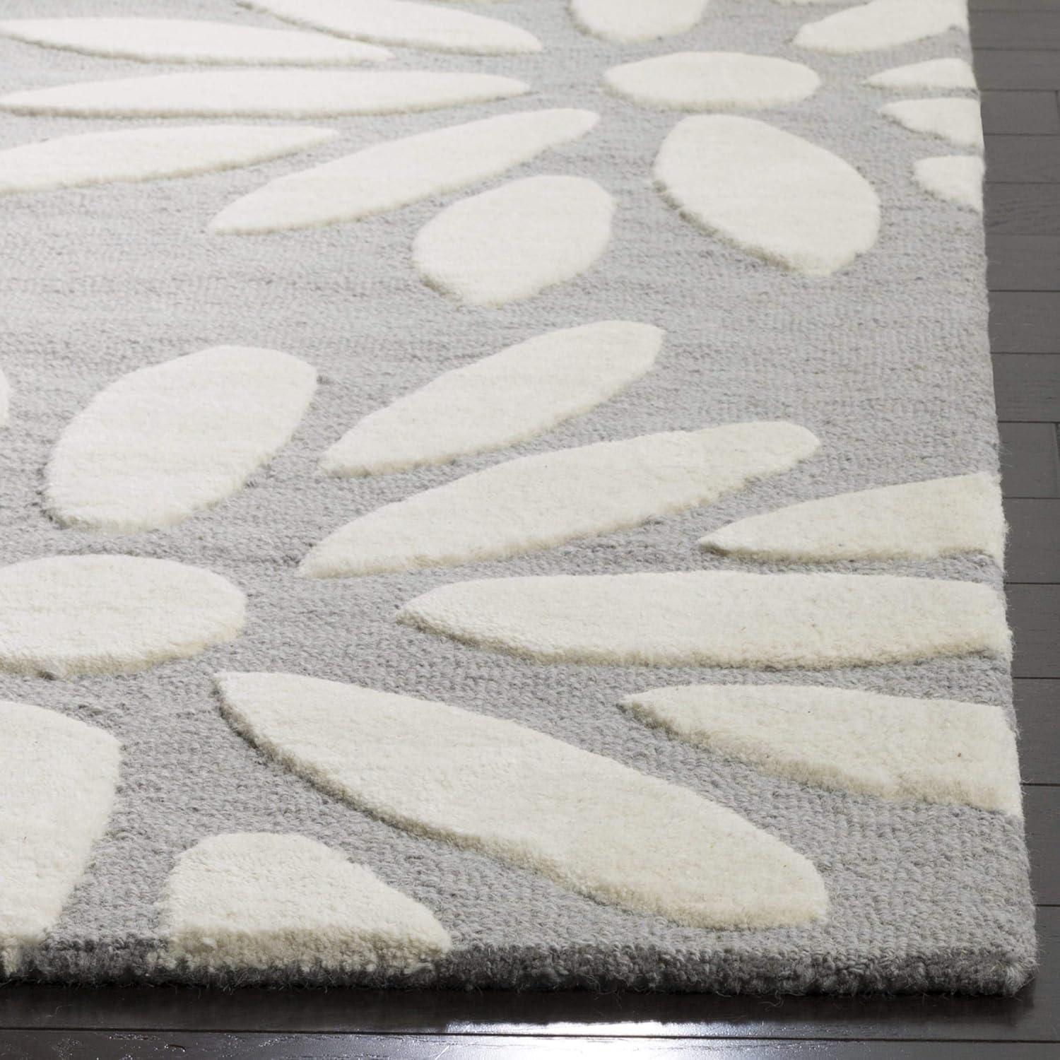 image:imageSAFAVIEH Kids Collection Area Rug 5 x 7 Pink amp Ivory Handmade Daisy Wool Ideal for High Traffic Areas in Living Room Bedroom SFK914PGreyIvory