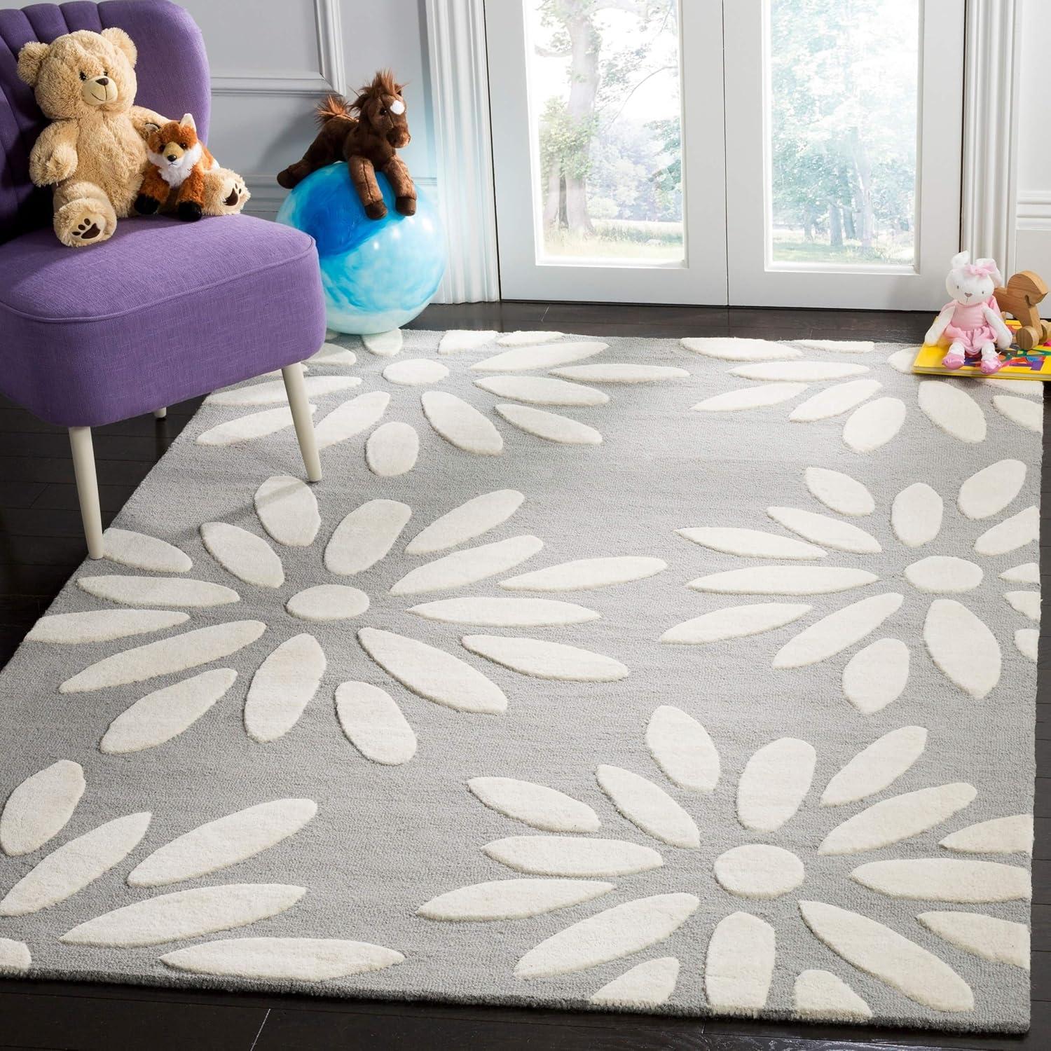 image:imageSAFAVIEH Kids Collection Area Rug 5 x 7 Pink amp Ivory Handmade Daisy Wool Ideal for High Traffic Areas in Living Room Bedroom SFK914PGreyIvory