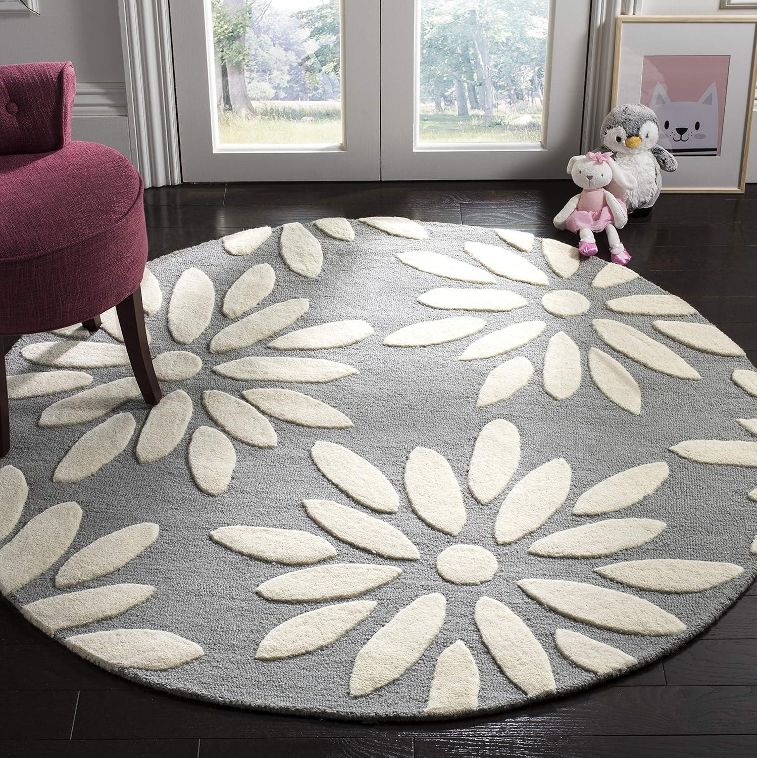 image:imageSAFAVIEH Kids Collection Area Rug 5 x 7 Pink amp Ivory Handmade Daisy Wool Ideal for High Traffic Areas in Living Room Bedroom SFK914PGreyIvory