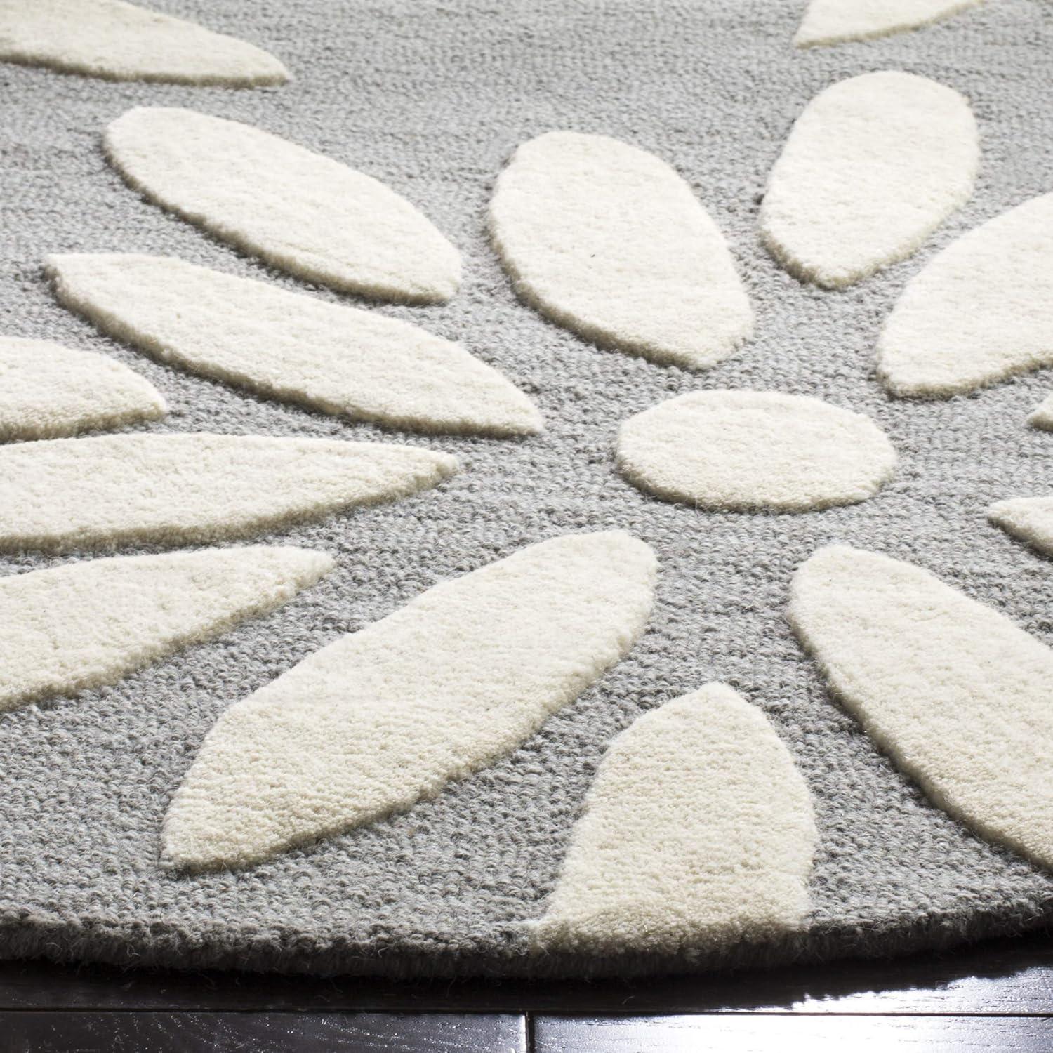 image:imageSAFAVIEH Kids Collection Area Rug 5 x 7 Pink amp Ivory Handmade Daisy Wool Ideal for High Traffic Areas in Living Room Bedroom SFK914PGreyIvory