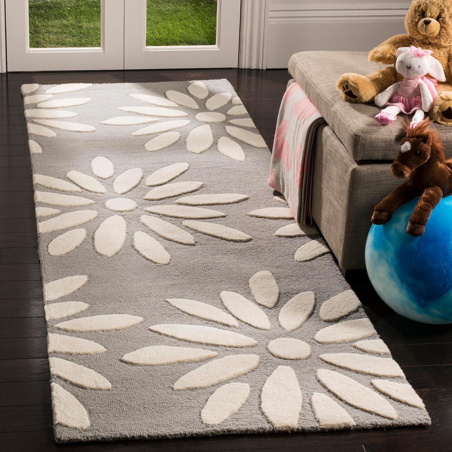image:imageSAFAVIEH Kids Collection Area Rug 5 x 7 Pink amp Ivory Handmade Daisy Wool Ideal for High Traffic Areas in Living Room Bedroom SFK914PGreyIvory