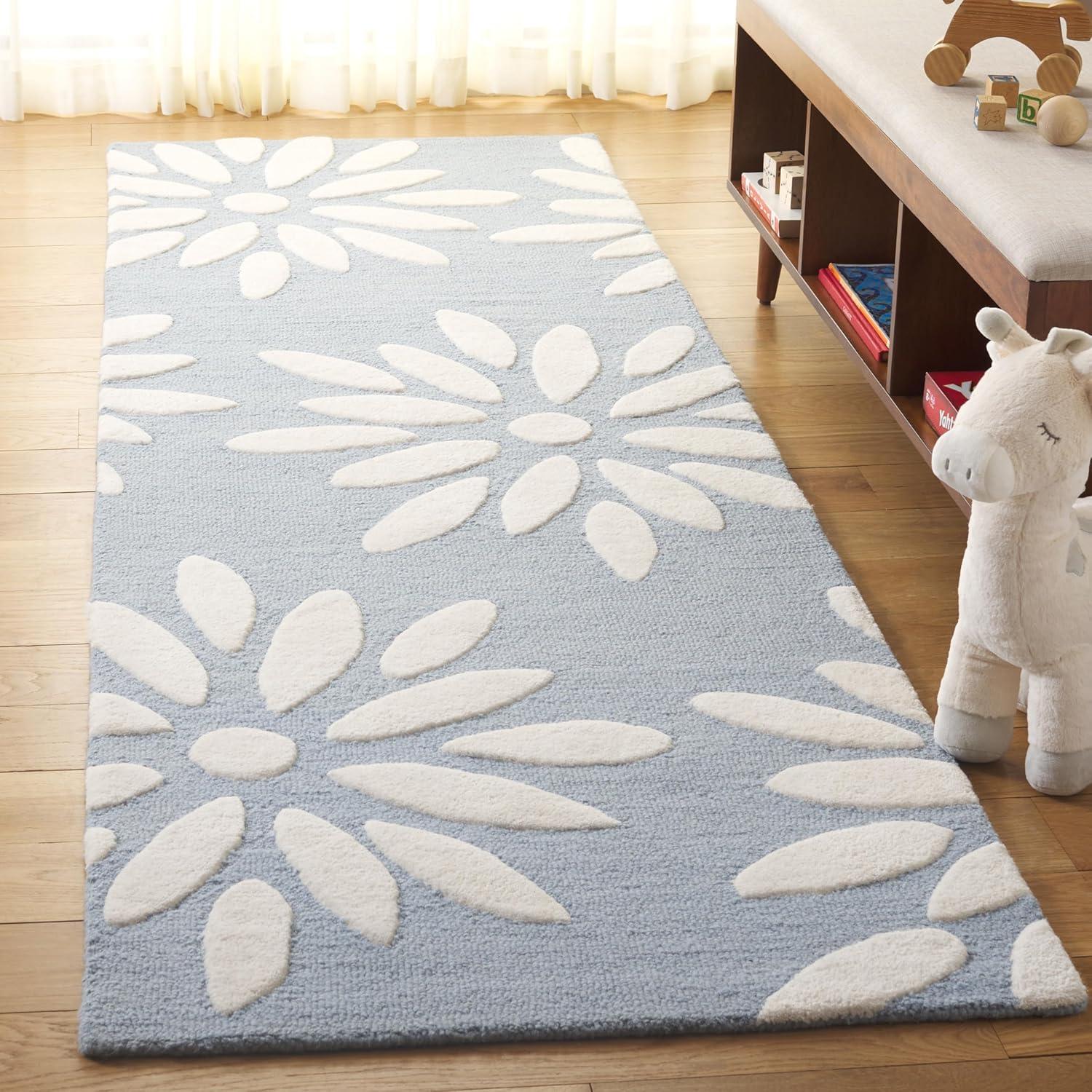 image:imageSAFAVIEH Kids Collection Area Rug 5 x 7 Pink amp Ivory Handmade Daisy Wool Ideal for High Traffic Areas in Living Room Bedroom SFK914PLight Blue Ivory