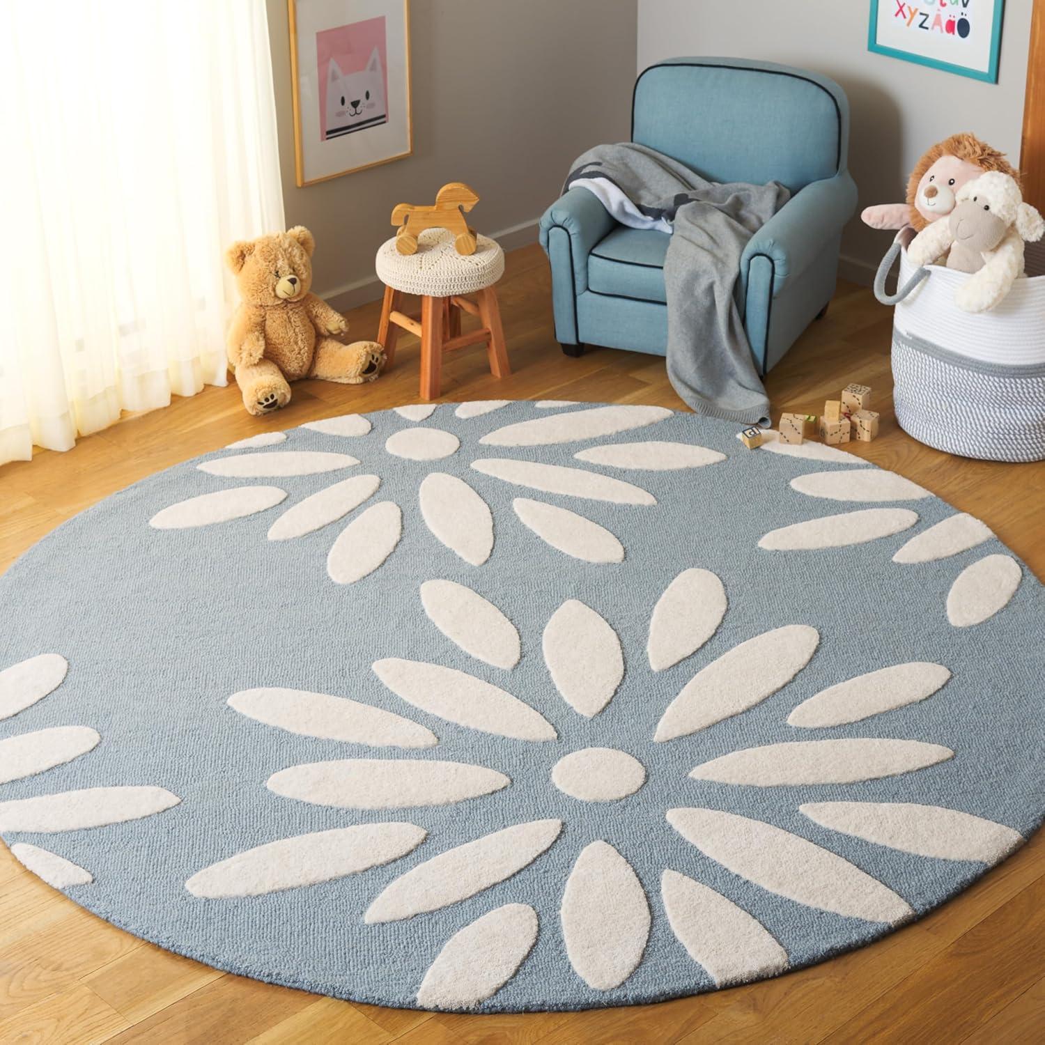 image:imageSAFAVIEH Kids Collection Area Rug 5 x 7 Pink amp Ivory Handmade Daisy Wool Ideal for High Traffic Areas in Living Room Bedroom SFK914PLight Blue Ivory