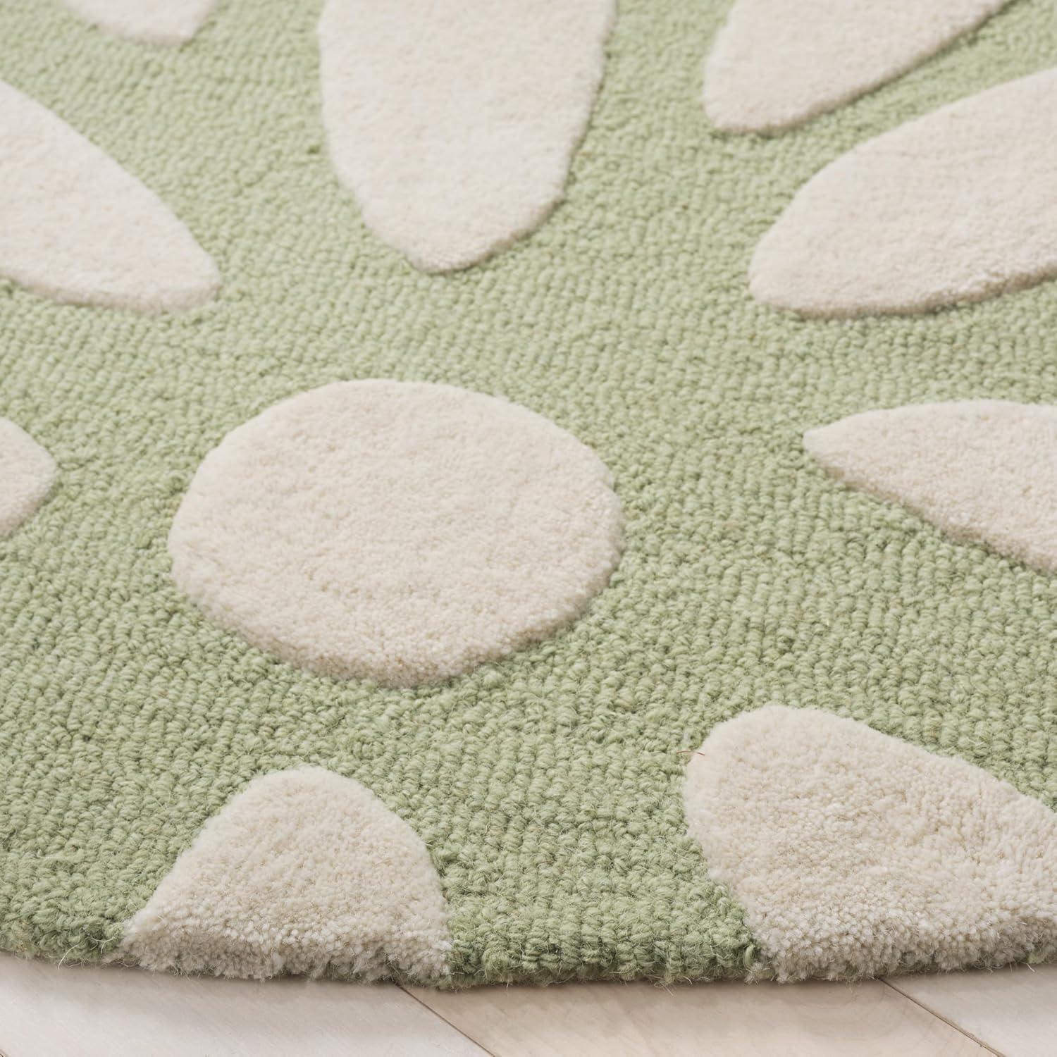 image:imageSAFAVIEH Kids Collection Area Rug 5 x 7 Pink amp Ivory Handmade Daisy Wool Ideal for High Traffic Areas in Living Room Bedroom SFK914PSageIvory