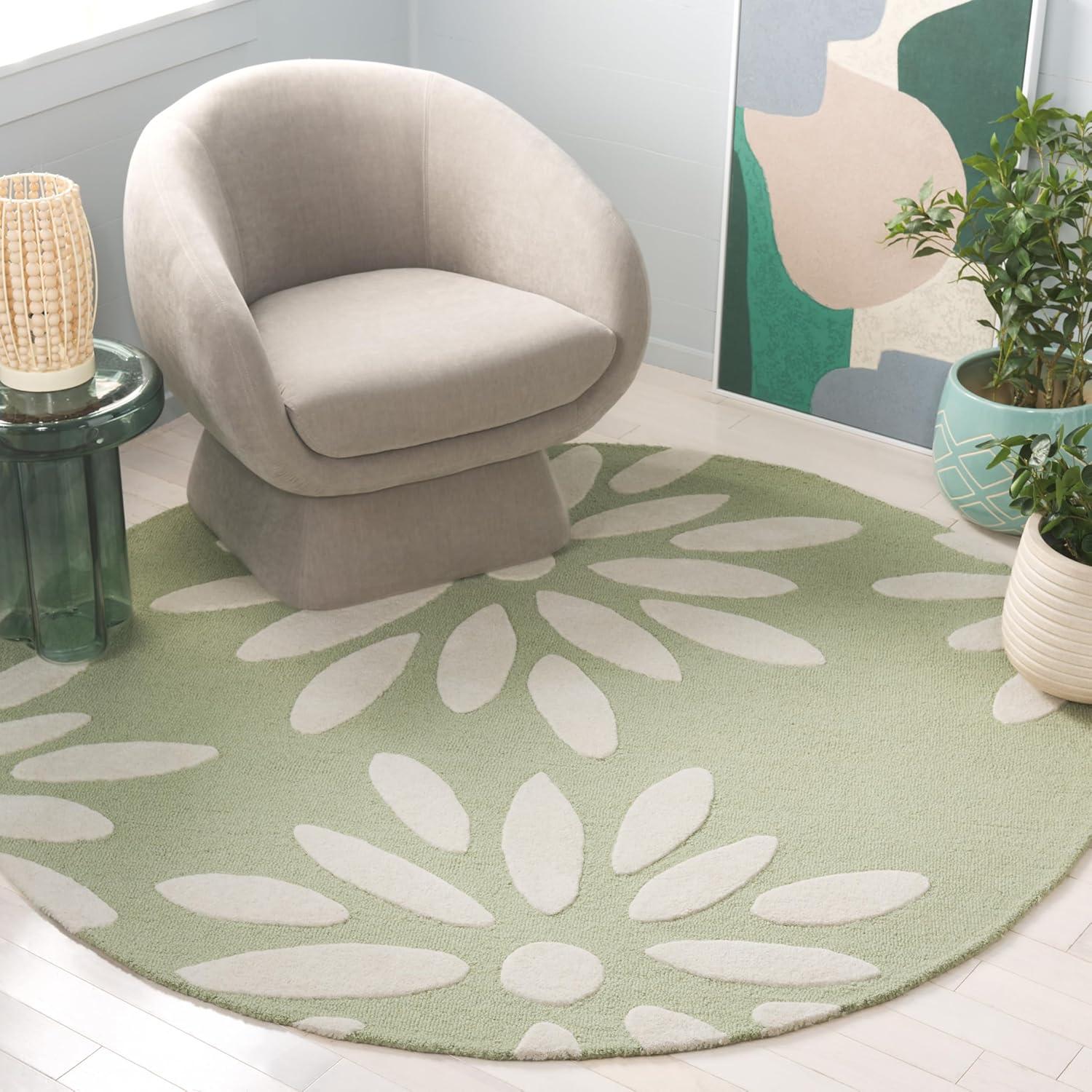 image:imageSAFAVIEH Kids Collection Area Rug 5 x 7 Pink amp Ivory Handmade Daisy Wool Ideal for High Traffic Areas in Living Room Bedroom SFK914PSageIvory