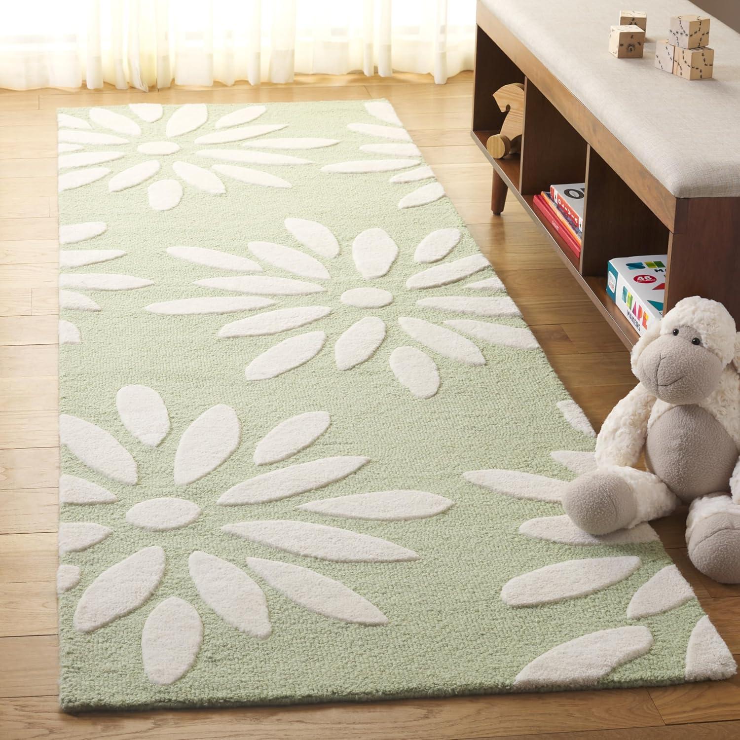 image:imageSAFAVIEH Kids Collection Area Rug 5 x 7 Pink amp Ivory Handmade Daisy Wool Ideal for High Traffic Areas in Living Room Bedroom SFK914PSageIvory