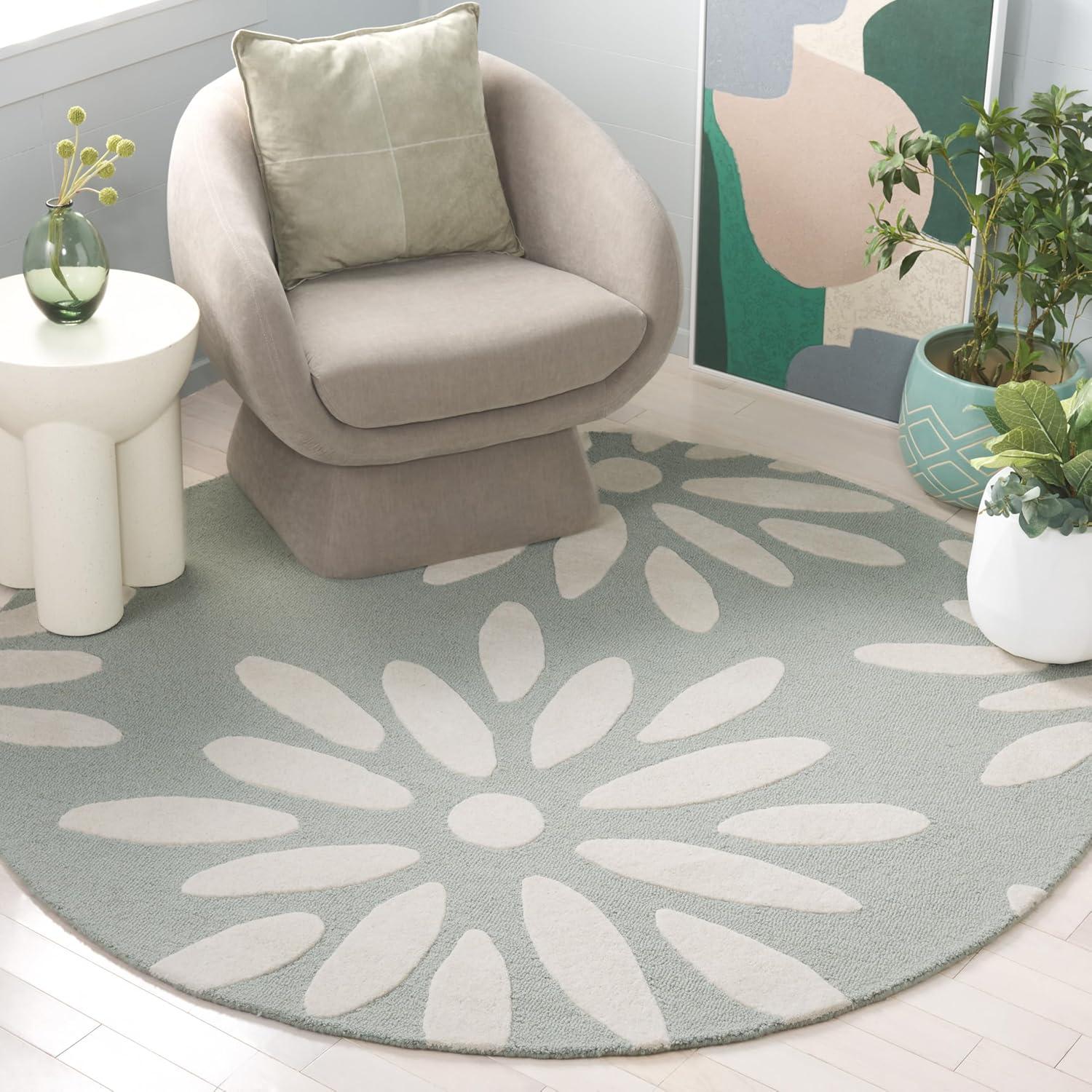 image:imageSAFAVIEH Kids Collection Area Rug 5 x 7 Pink amp Ivory Handmade Daisy Wool Ideal for High Traffic Areas in Living Room Bedroom SFK914PTealIvory
