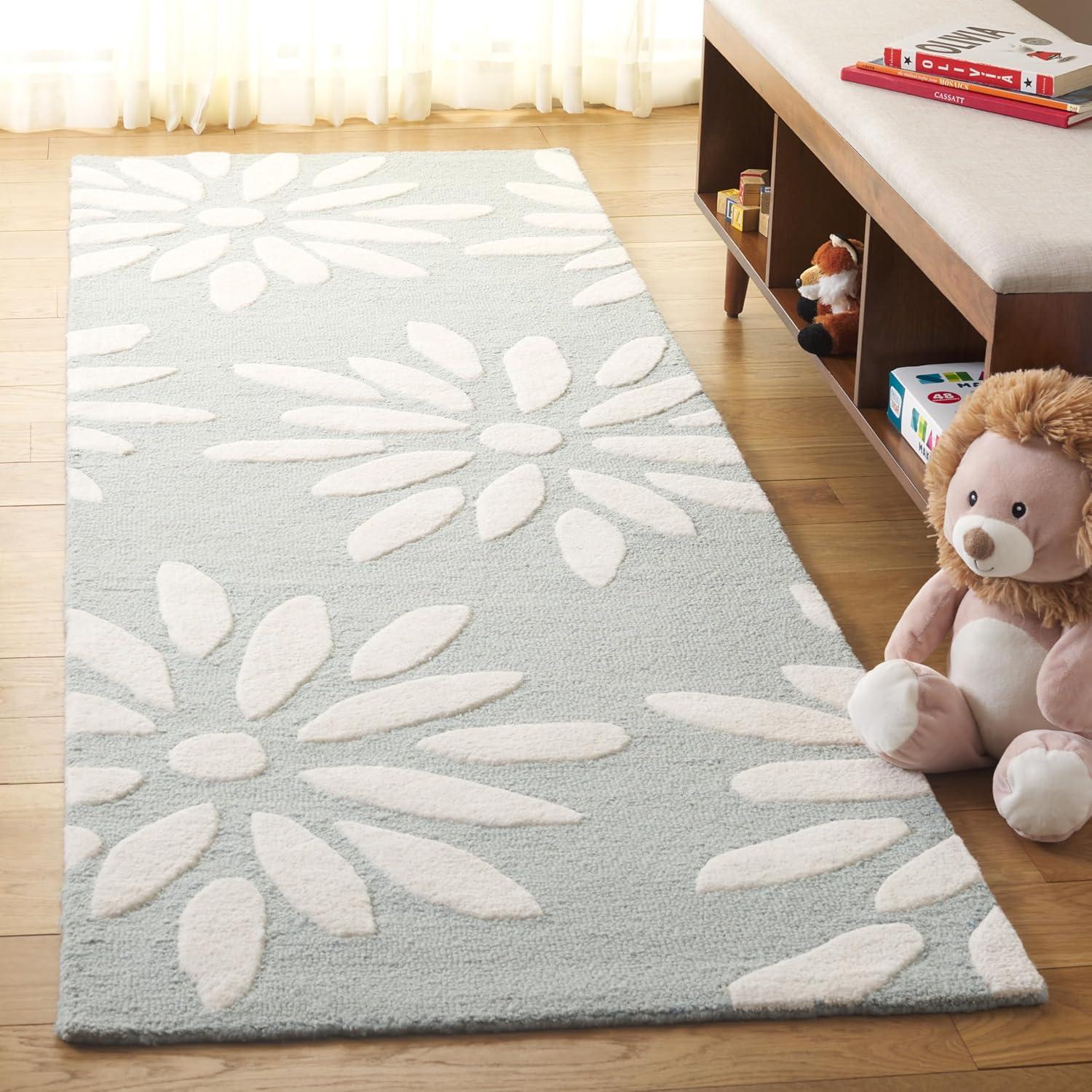 image:imageSAFAVIEH Kids Collection Area Rug 5 x 7 Pink amp Ivory Handmade Daisy Wool Ideal for High Traffic Areas in Living Room Bedroom SFK914PTealIvory