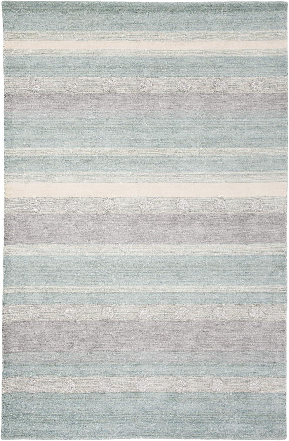 image:imageSAFAVIEH Kids Collection Area Rug 5 x 8 Aqua amp Ivory Handmade Stripe Wool Ideal for High Traffic Areas in Living Room Bedroom SFK801JAquaIvory