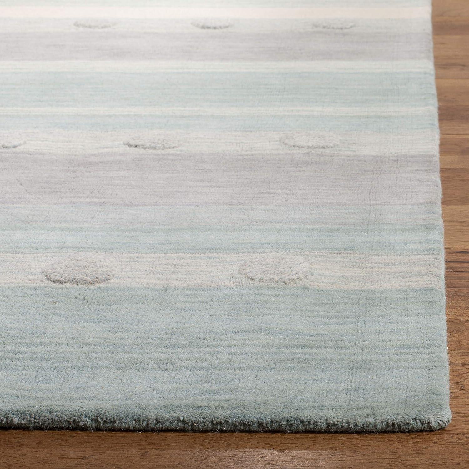 image:imageSAFAVIEH Kids Collection Area Rug 5 x 8 Aqua amp Ivory Handmade Stripe Wool Ideal for High Traffic Areas in Living Room Bedroom SFK801JAquaIvory