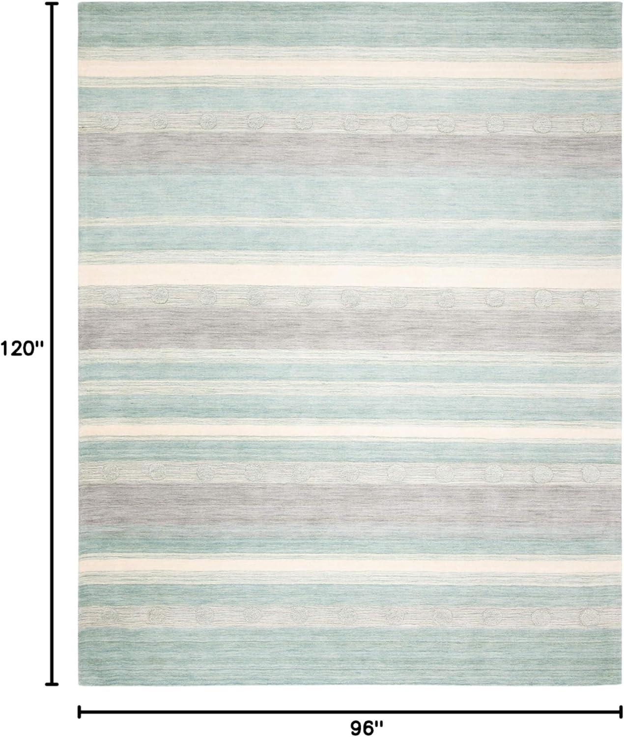 image:imageSAFAVIEH Kids Collection Area Rug 5 x 8 Aqua amp Ivory Handmade Stripe Wool Ideal for High Traffic Areas in Living Room Bedroom SFK801JAquaIvory