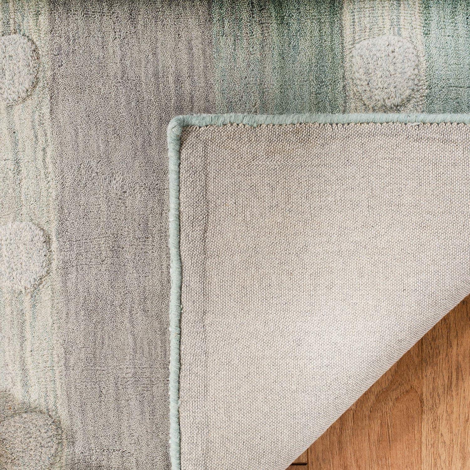 image:imageSAFAVIEH Kids Collection Area Rug 5 x 8 Aqua amp Ivory Handmade Stripe Wool Ideal for High Traffic Areas in Living Room Bedroom SFK801JAquaIvory