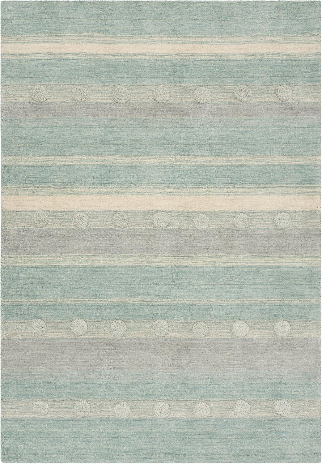 image:imageSAFAVIEH Kids Collection Area Rug 5 x 8 Aqua amp Ivory Handmade Stripe Wool Ideal for High Traffic Areas in Living Room Bedroom SFK801JAquaIvory