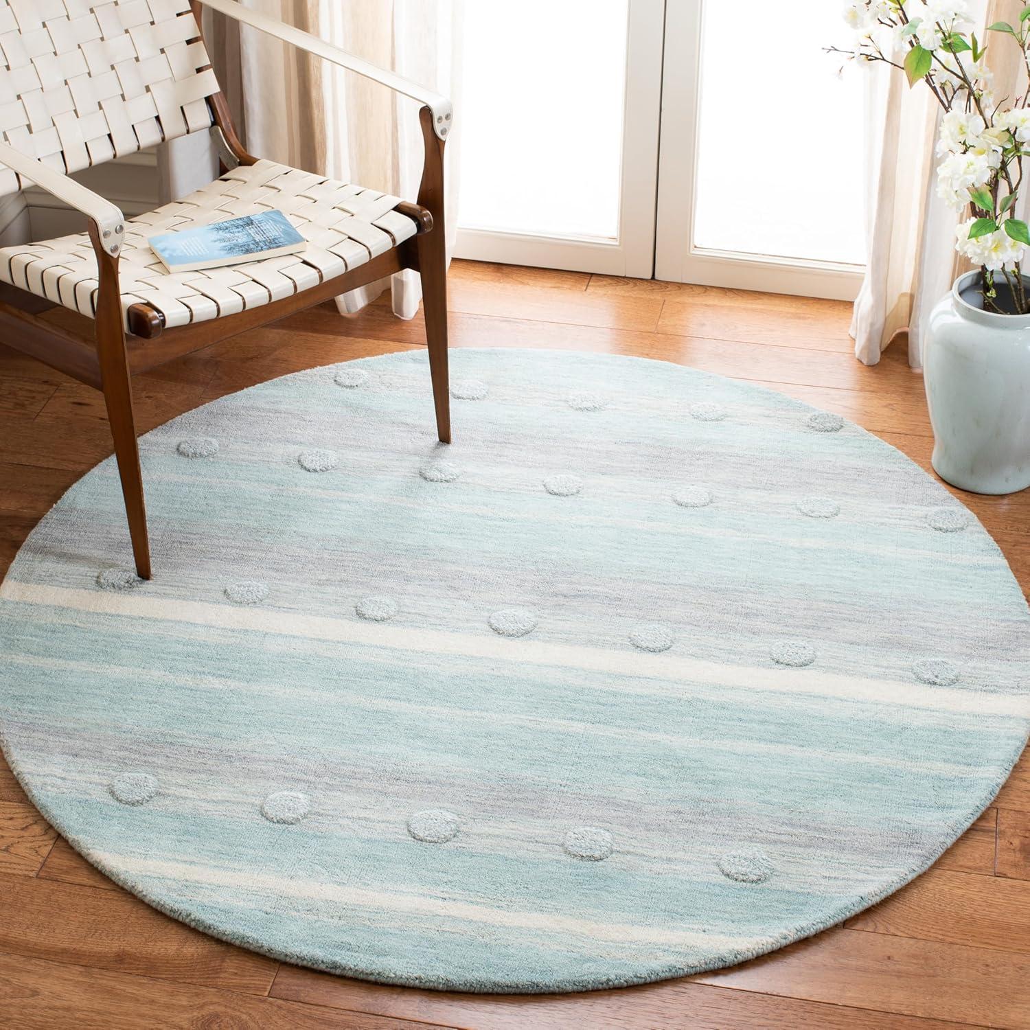 image:imageSAFAVIEH Kids Collection Area Rug 5 x 8 Aqua amp Ivory Handmade Stripe Wool Ideal for High Traffic Areas in Living Room Bedroom SFK801JAquaIvory