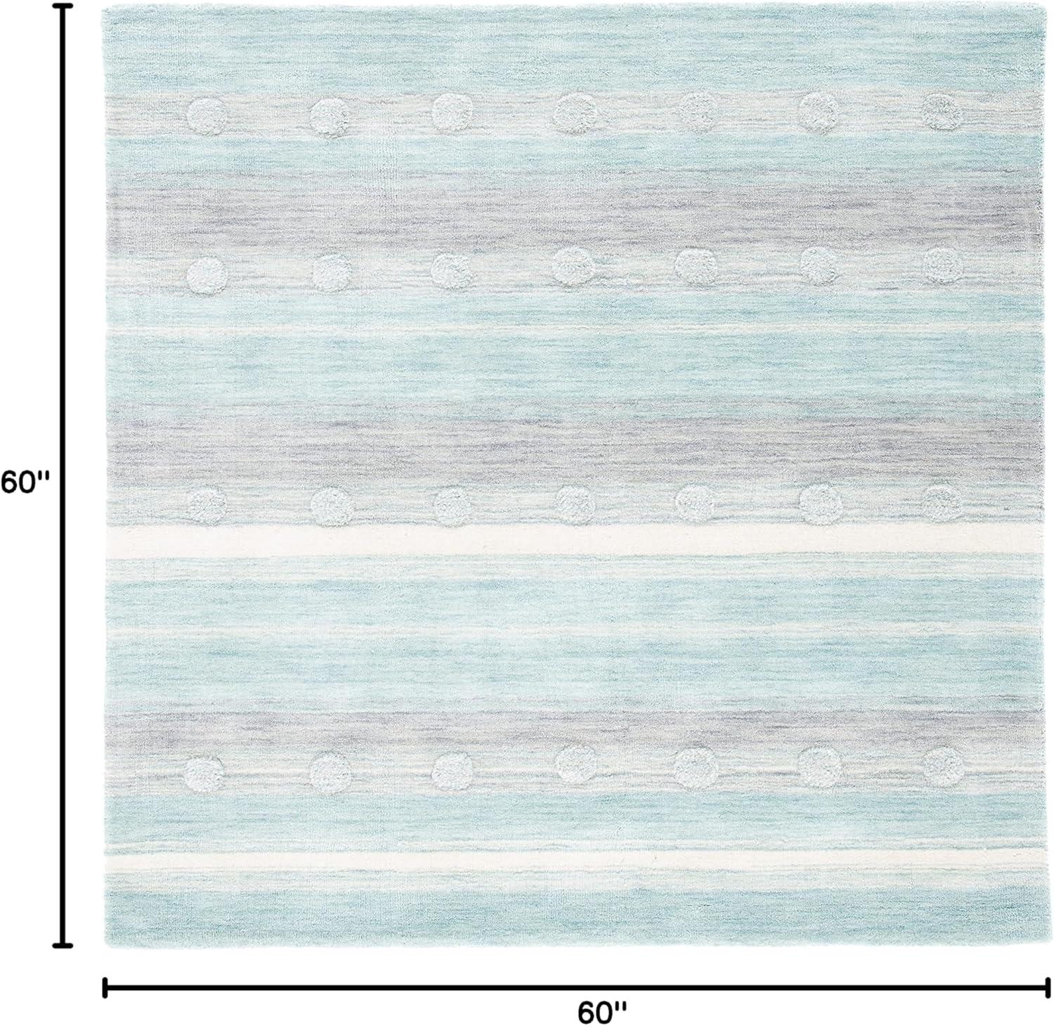 image:imageSAFAVIEH Kids Collection Area Rug 5 x 8 Aqua amp Ivory Handmade Stripe Wool Ideal for High Traffic Areas in Living Room Bedroom SFK801JAquaIvory