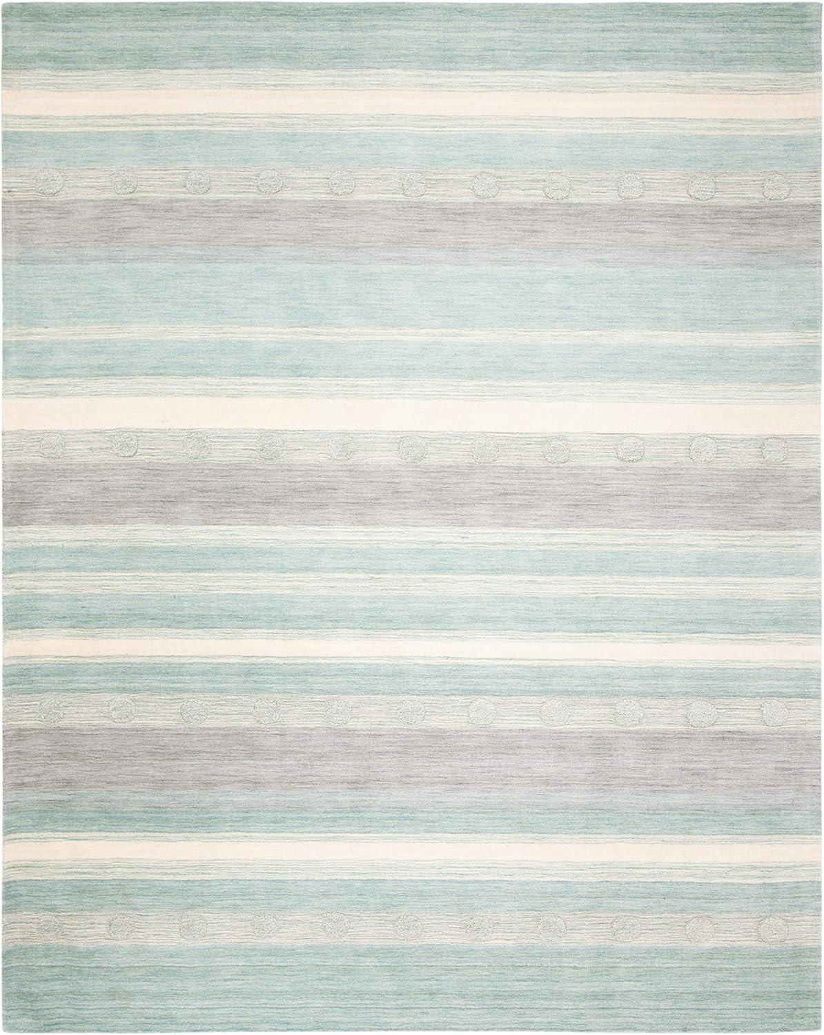 image:imageSAFAVIEH Kids Collection Area Rug 5 x 8 Aqua amp Ivory Handmade Stripe Wool Ideal for High Traffic Areas in Living Room Bedroom SFK801JAquaIvory