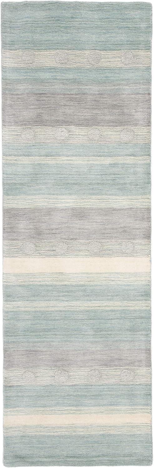 image:imageSAFAVIEH Kids Collection Area Rug 5 x 8 Aqua amp Ivory Handmade Stripe Wool Ideal for High Traffic Areas in Living Room Bedroom SFK801JAquaIvory