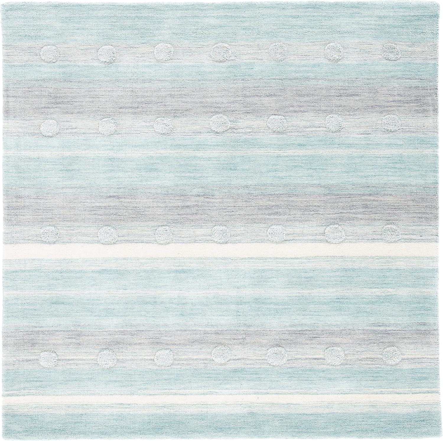 image:imageSAFAVIEH Kids Collection Area Rug 5 x 8 Aqua amp Ivory Handmade Stripe Wool Ideal for High Traffic Areas in Living Room Bedroom SFK801JAquaIvory