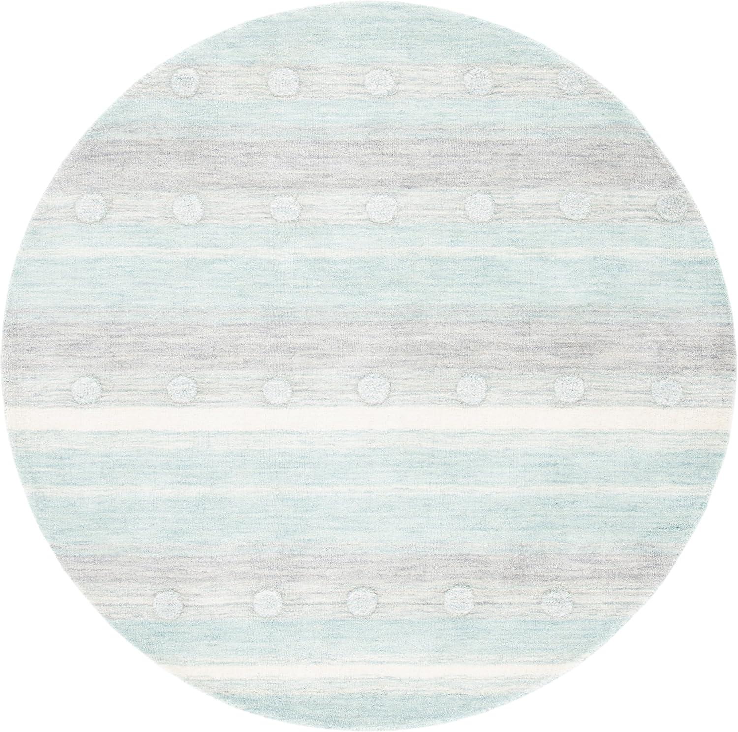 image:imageSAFAVIEH Kids Collection Area Rug 5 x 8 Aqua amp Ivory Handmade Stripe Wool Ideal for High Traffic Areas in Living Room Bedroom SFK801JAquaIvory