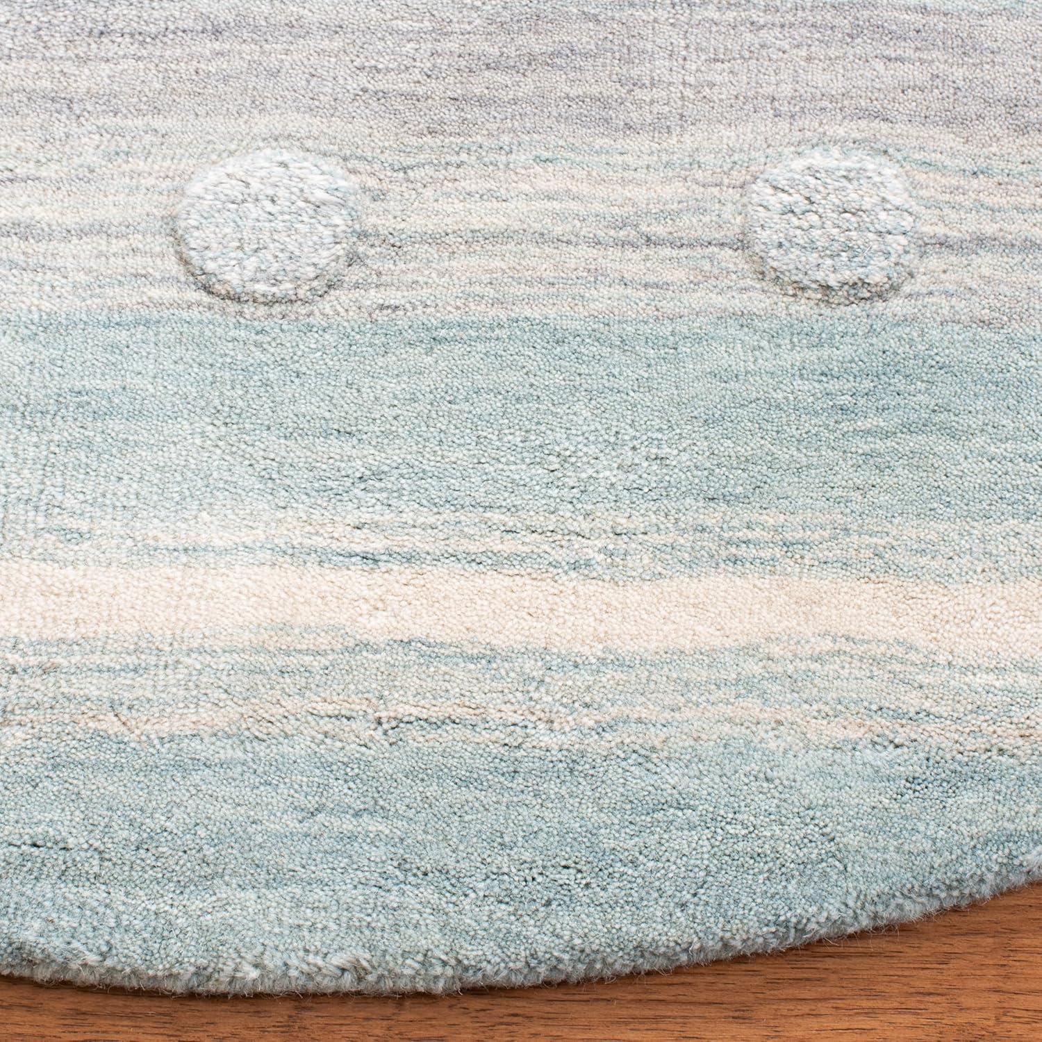 image:imageSAFAVIEH Kids Collection Area Rug 5 x 8 Aqua amp Ivory Handmade Stripe Wool Ideal for High Traffic Areas in Living Room Bedroom SFK801JAquaIvory