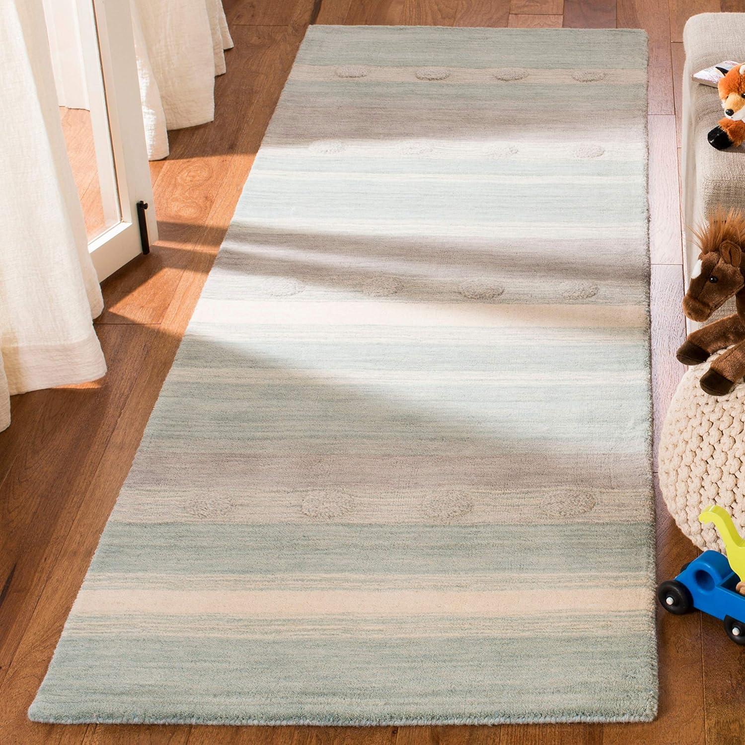 image:imageSAFAVIEH Kids Collection Area Rug 5 x 8 Aqua amp Ivory Handmade Stripe Wool Ideal for High Traffic Areas in Living Room Bedroom SFK801JLight BluePink