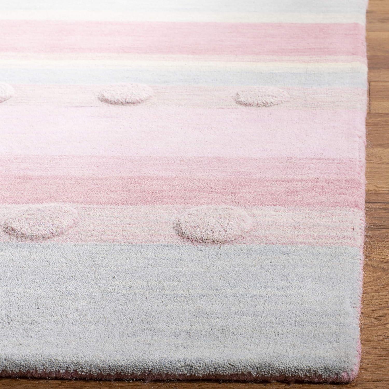 image:imageSAFAVIEH Kids Collection Area Rug 5 x 8 Aqua amp Ivory Handmade Stripe Wool Ideal for High Traffic Areas in Living Room Bedroom SFK801JLight BluePink