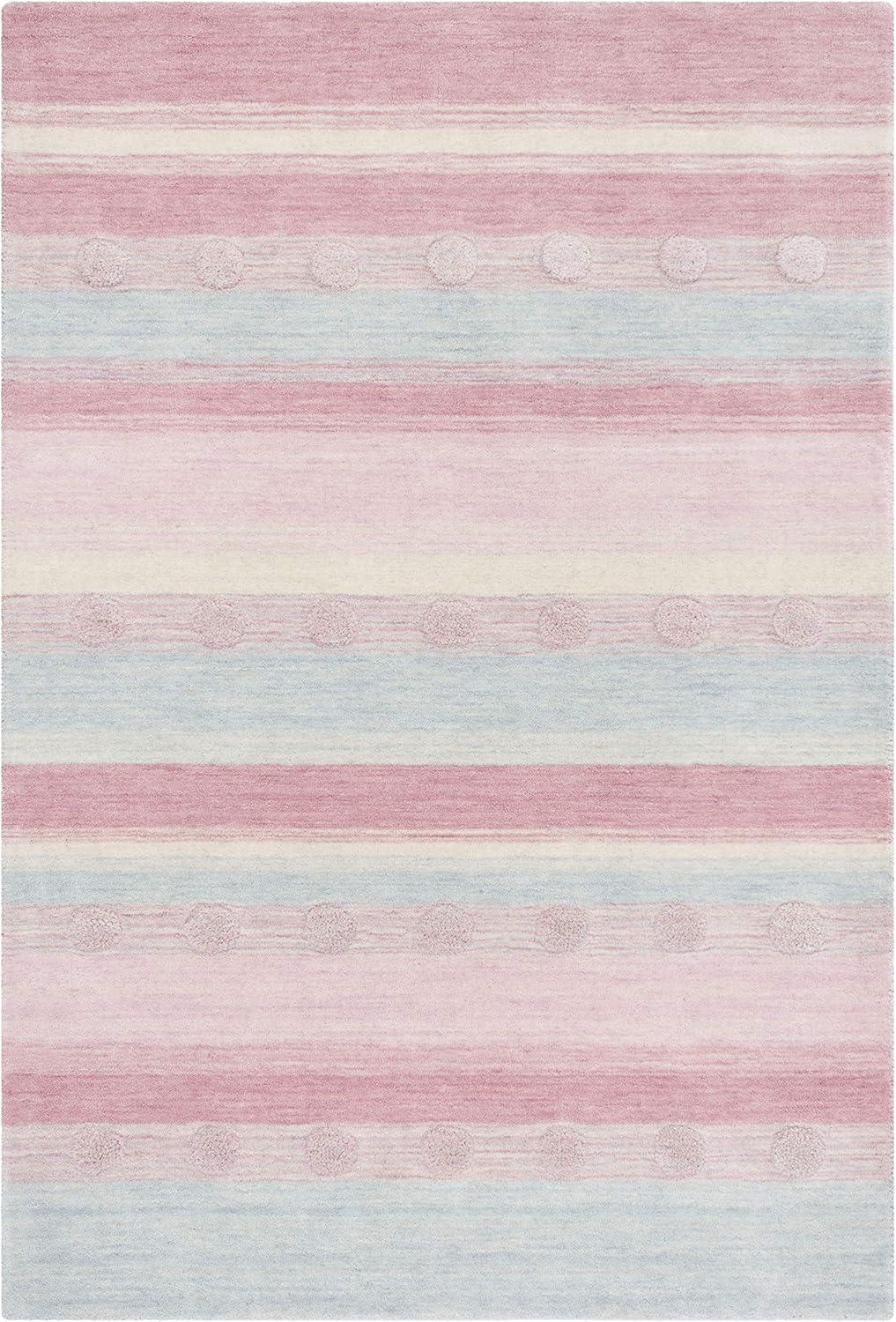 image:imageSAFAVIEH Kids Collection Area Rug 5 x 8 Aqua amp Ivory Handmade Stripe Wool Ideal for High Traffic Areas in Living Room Bedroom SFK801JLight BluePink