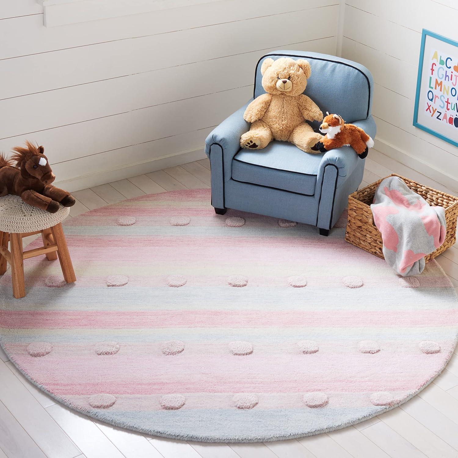 image:imageSAFAVIEH Kids Collection Area Rug 5 x 8 Aqua amp Ivory Handmade Stripe Wool Ideal for High Traffic Areas in Living Room Bedroom SFK801JLight BluePink